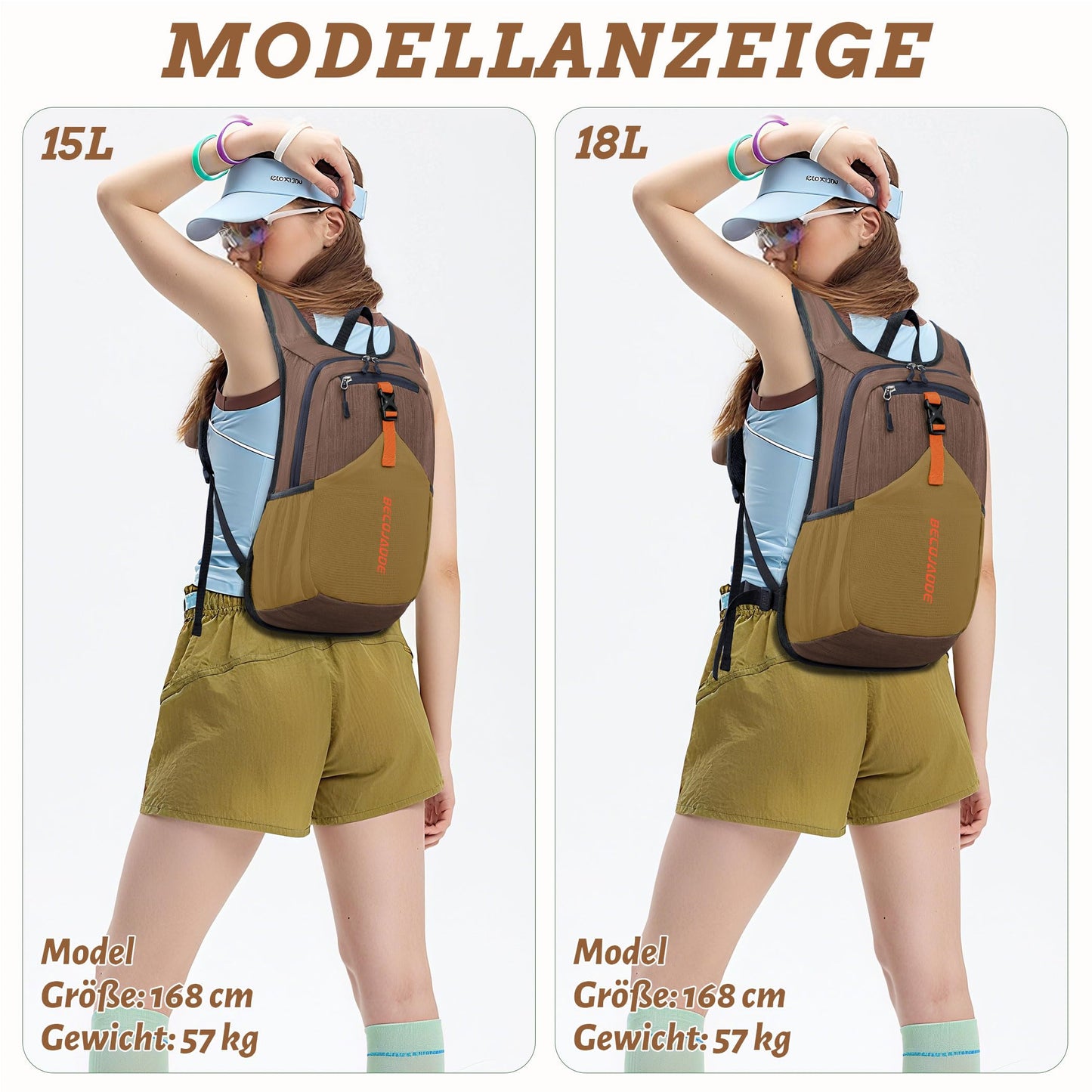 BECOJADDE 18L Hiking Backpack Men Small Backpack Women Lightweight Daypack Foldable Trekking Pack for Camping Outdoor Hiking Travel Chocolate Brown