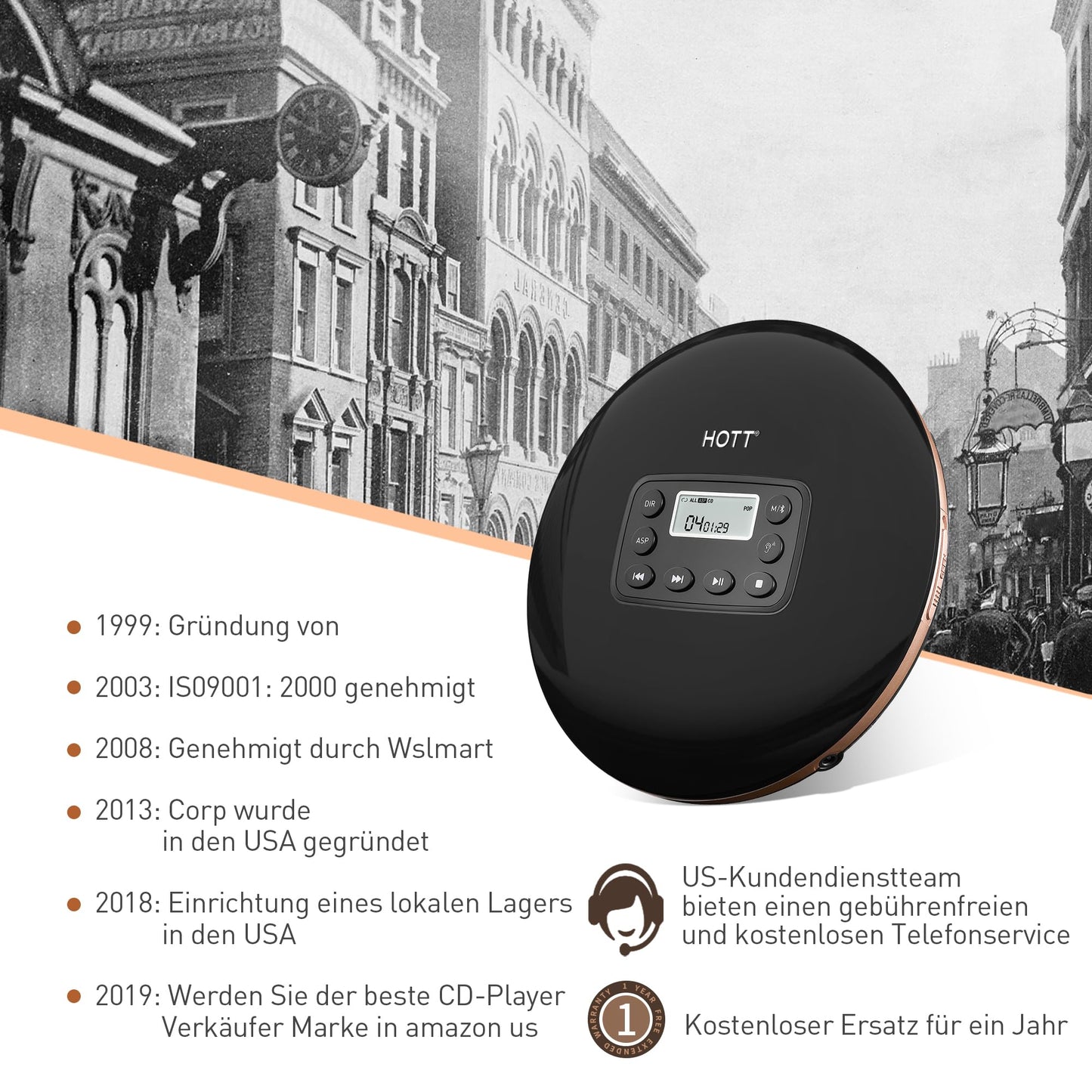 CD611 Portable CD Player with LCD Display Stereo Headphones, Anti-Skip/Anti Shock Protection, Discman CD Player, Portable CD Player with Headphone Audio/USB Cable for Car Home Travel (Black)
