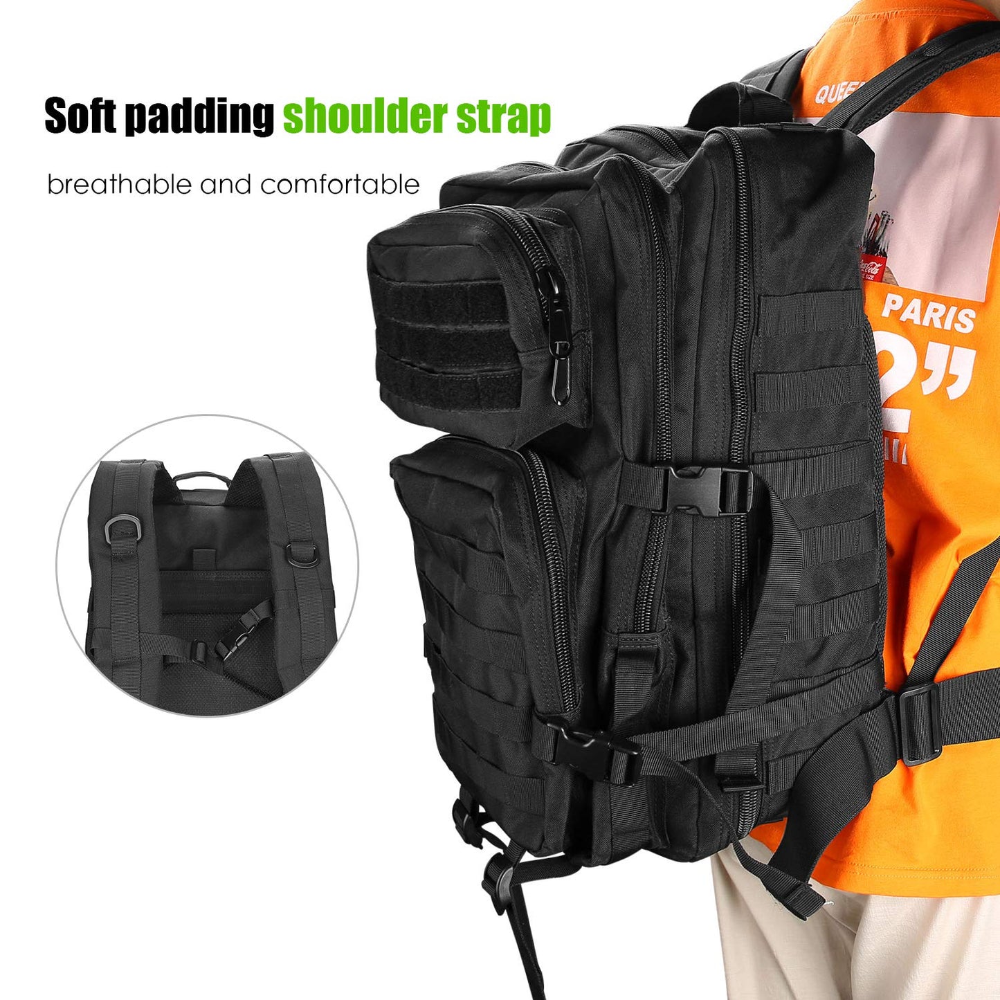 ProCase 40L Military Tactical Backpack, Large Capacity 3 Day Army Assault Pack Bag Go Bag Backpack for Hiking, Hunting, Trekking, Camping, and other outdoor activities - Black