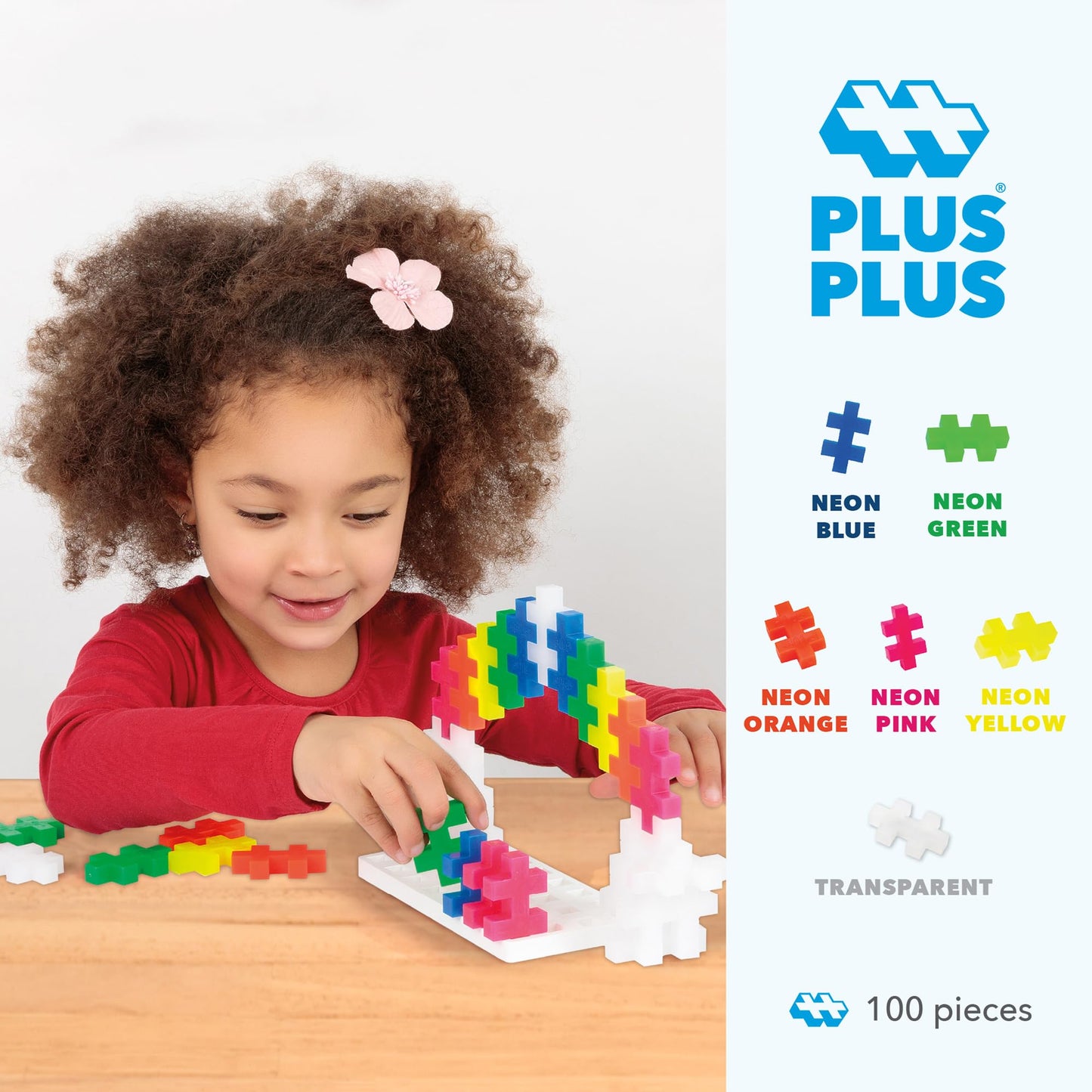 Plus-Plus 9603411 Creative Building Blocks, Big Neon Set, Awesome Construction Toy, 100 Pieces
