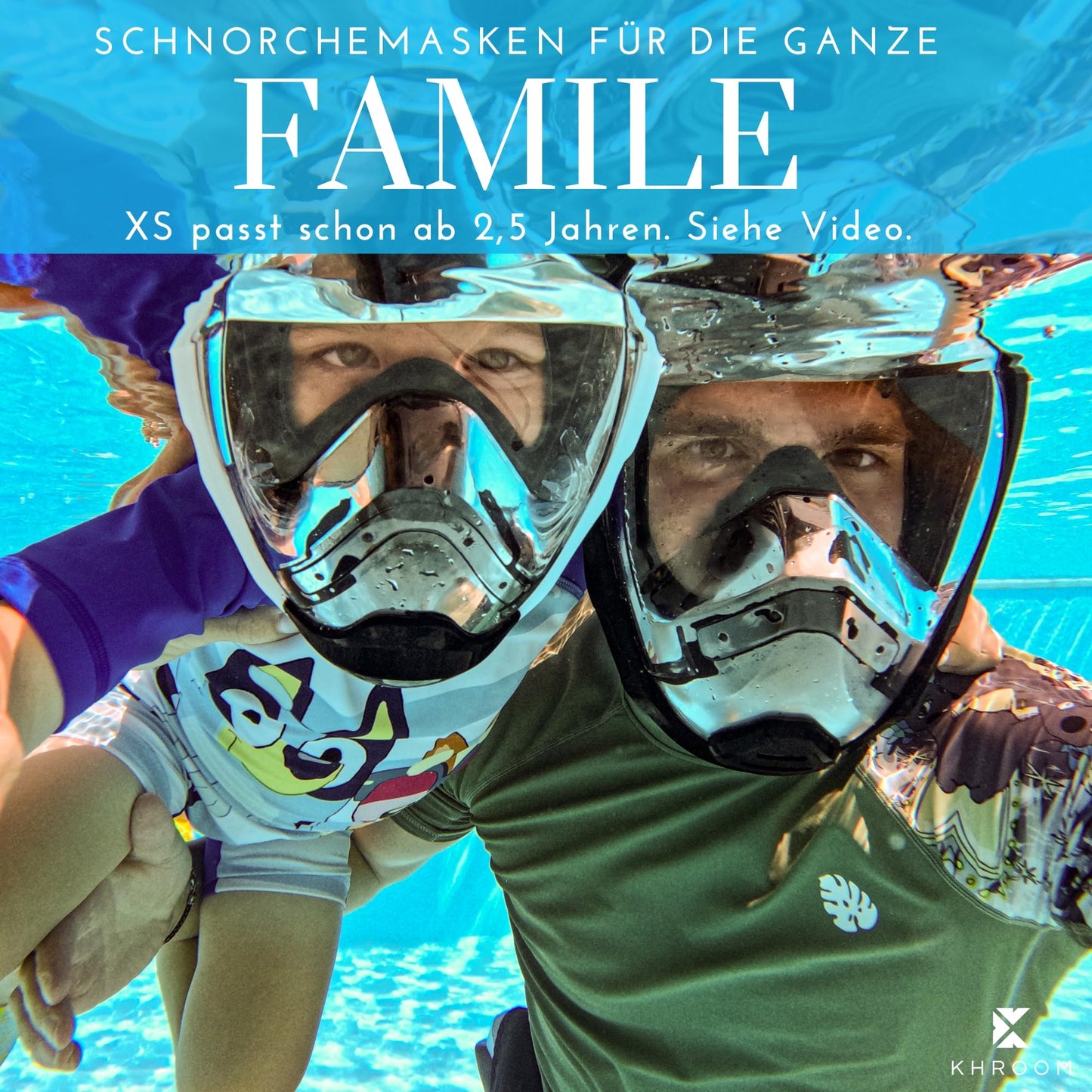 Khroom Snorkel Mask Adult & Kids 3+ | CO2 safe | Full Face Mask with Easy-Breath System | Snorkel Set Alternative | Seaview Y Dive Mask Adult/Kids (S/M Blue)