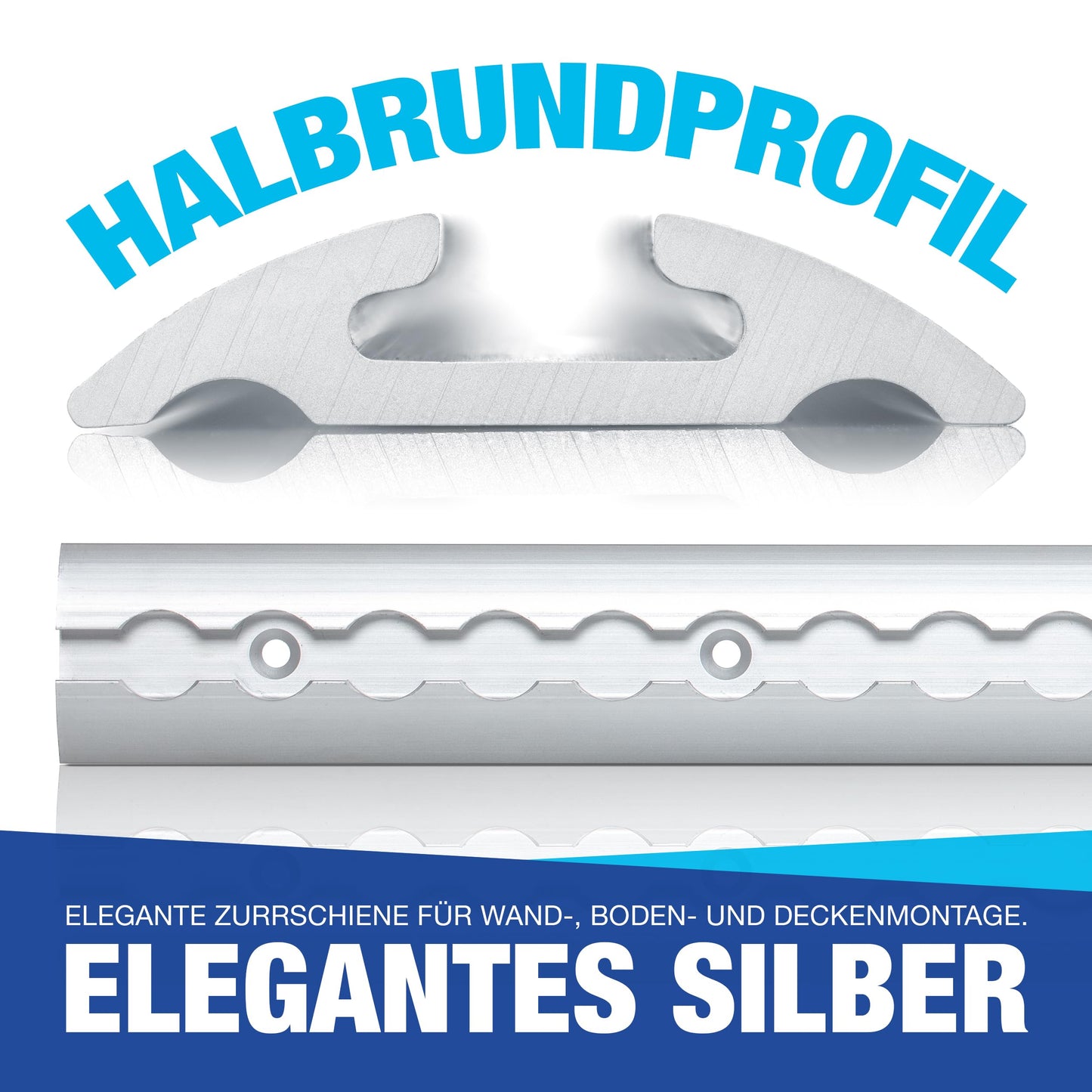 2 pieces of 2m half-round aluminum airline rail with holes - bundle incl. 10 double fittings | Load securing for trucks, trailers, motorhomes | anodized | 1975mm