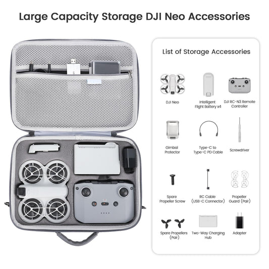 Uvafly Neo carrying case, portable storage bag, portable PU travel bag for DJI Neo Fly More Combo drone and RC-N3 remote control accessories.