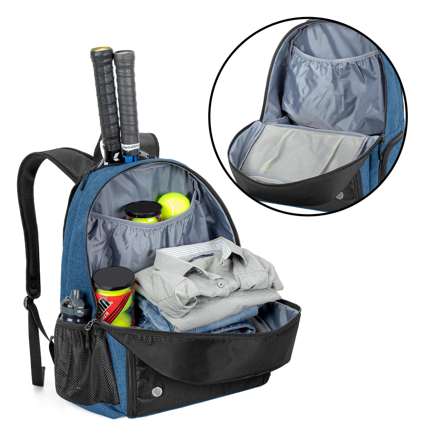 DSLEAF Tennis backpack with shoe compartment, tennis bag for 2 rackets with padded shoulder straps and separate ventilated shoe compartment for women and men