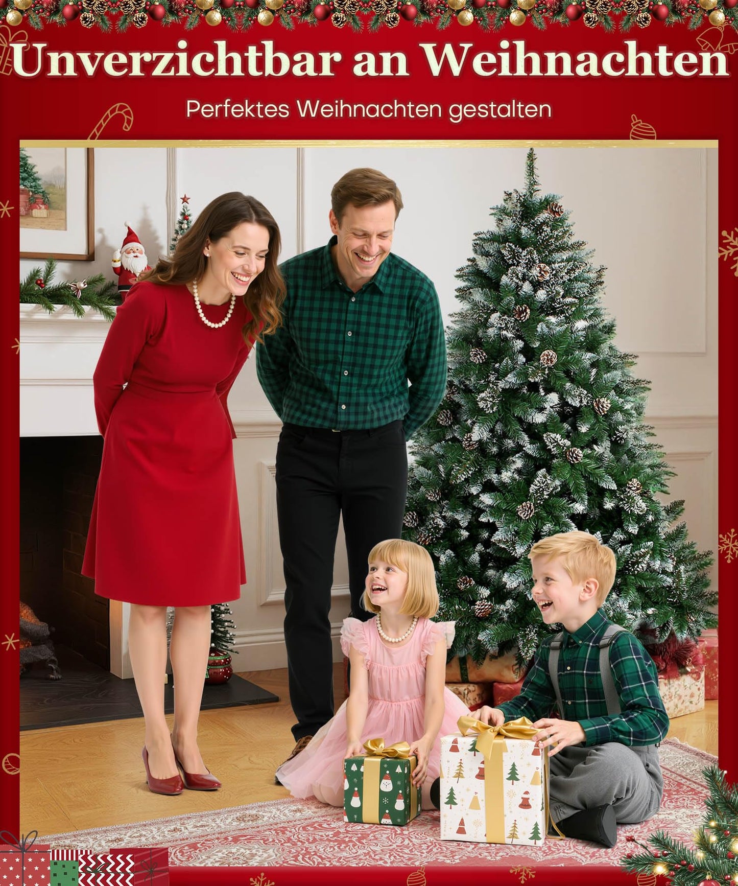 Yorbay artificial Christmas tree Pine tree with stand 120cm-240cm for Christmas decoration Reusable (Christmas tree with snow, 180cm)