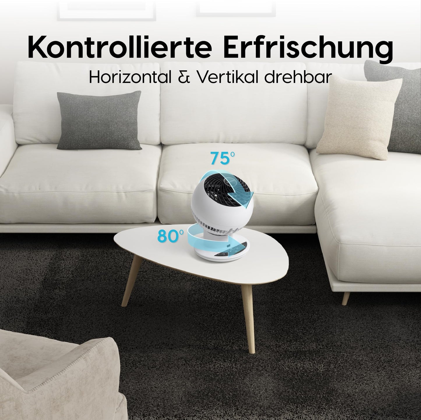 Iris Ohyama Woozoo, 30m², Fan, White, 5 speeds, Remote control, Oscillating, quiet, Table Fan, Desk Fan, Floor Fan, portable, Cooling, PCF-SC15T