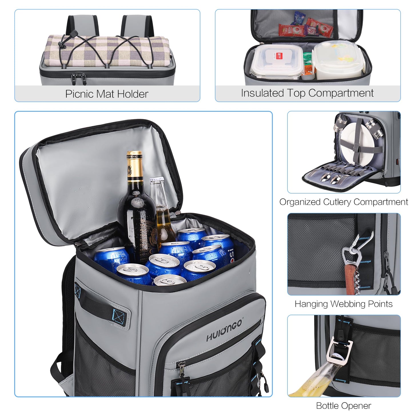 Hulongo Large Waterproof Insulated Cooler Backpack Leak-proof Foldable Cooler Backpack.