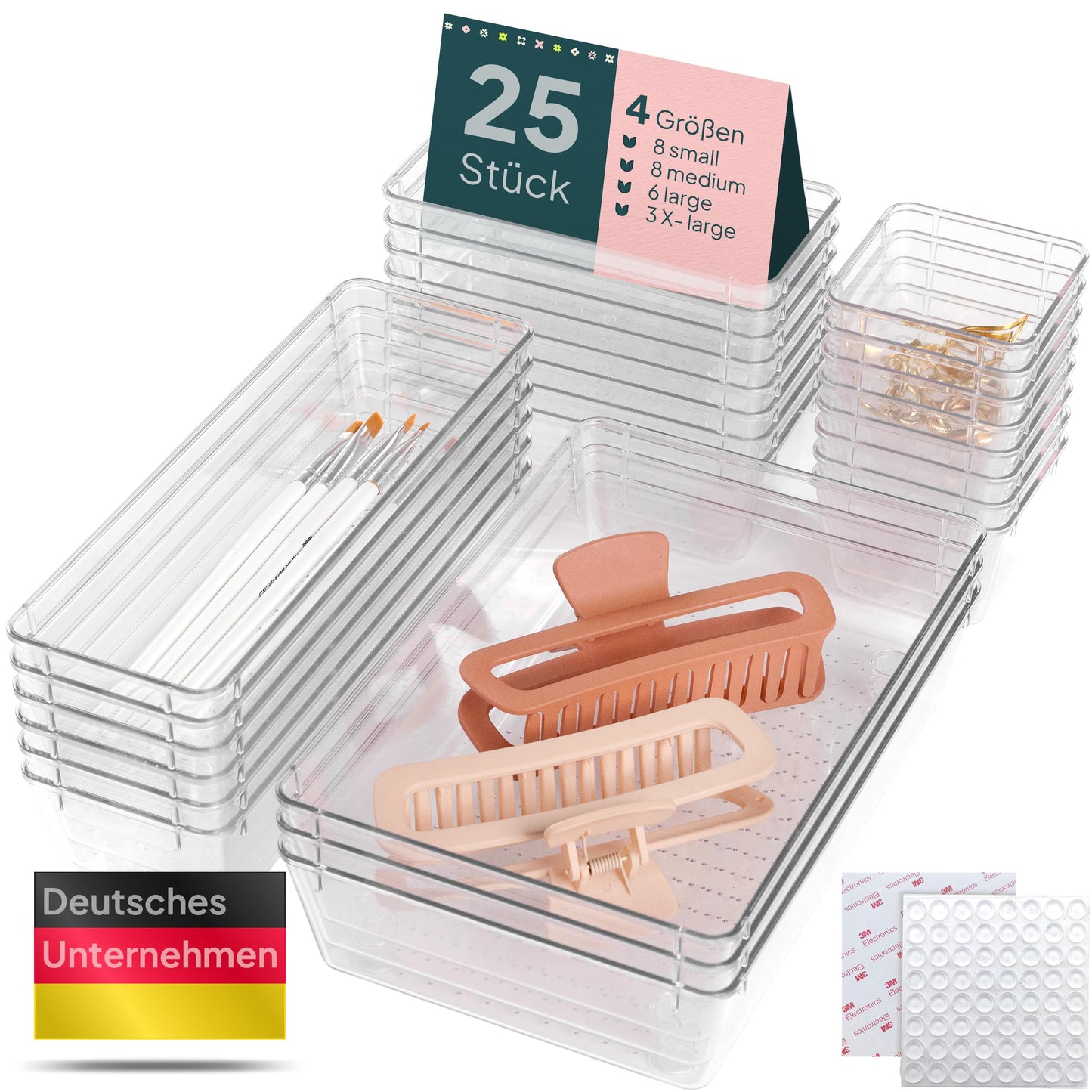 uandu Drawer Organizer, 25 piece set, Desk Organizer, Kitchen Organizer, Drawer Organizer, Vanity Organizer, Makeup Organizer, Drawer Divider, Bathroom Organizer, Kitchen Organizer.