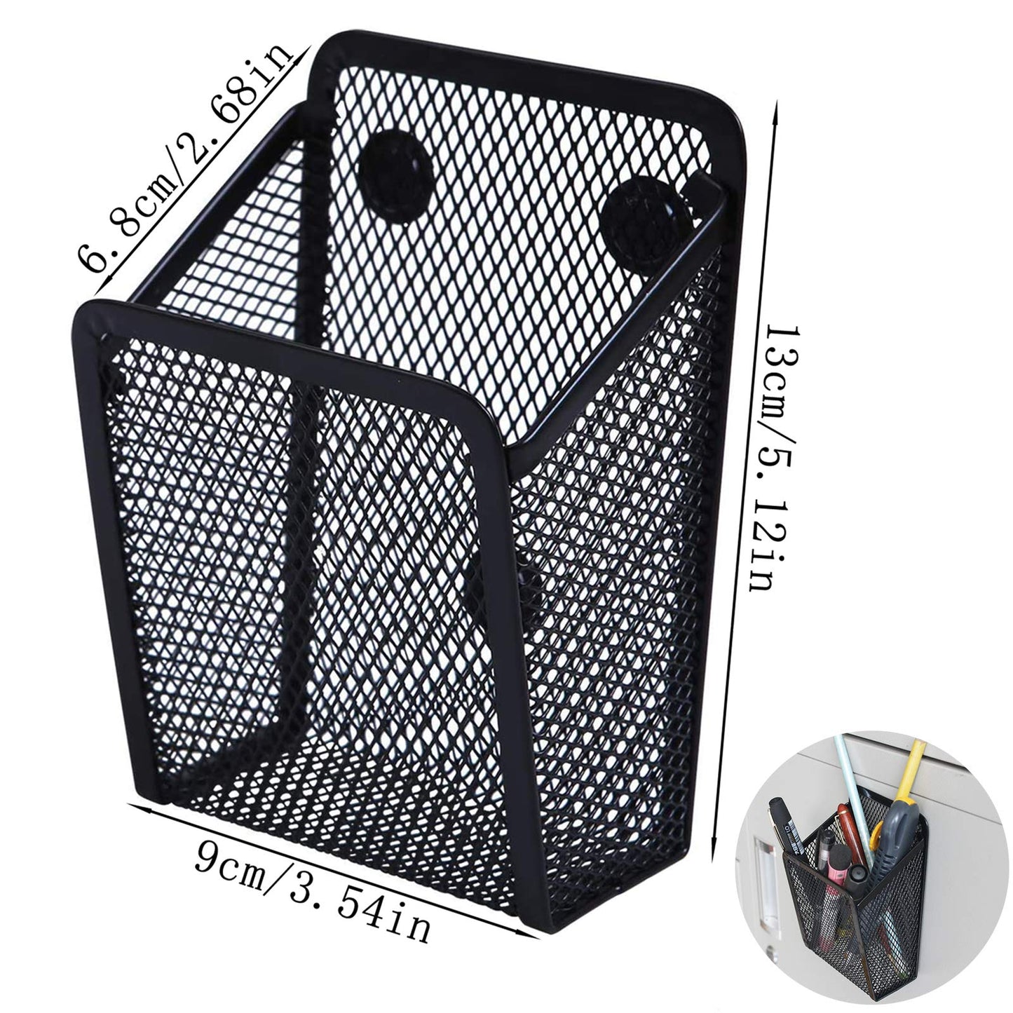 Magnetic storage basket Magnetic desk organizer Metal mesh storage basket Magnets storage box Office supplies mesh pen holder For locker accessories Whiteboard refrigerator 2 pieces