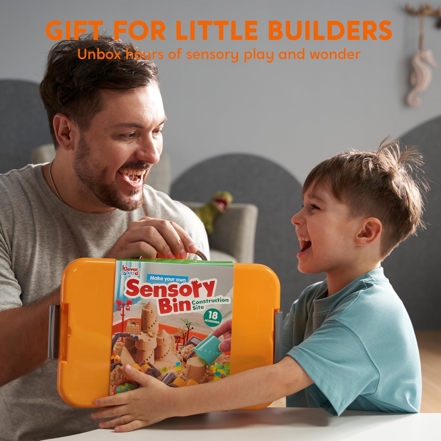 Clever Kits Magic Sand Set, play sand construction site for kids, suitcase with 18 accessories, glowing stones, magic sand toys for boys ages 3-9.