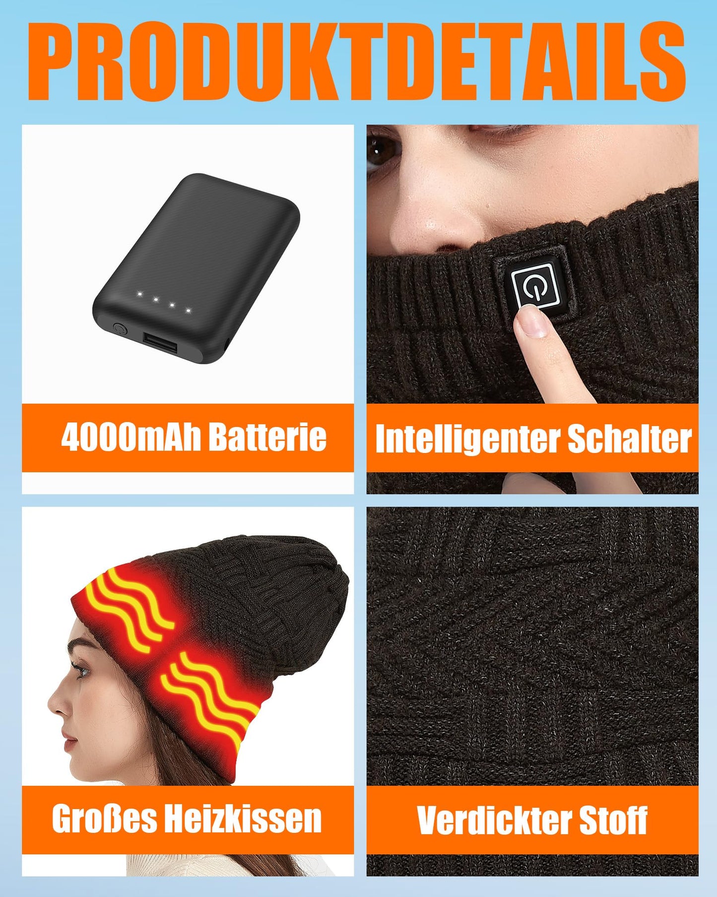 CYCYHEAT Heated Hat - Neck Warmer Heated Scarf & Heated Hat for Men and Women with 4000mAh Battery, 3 Heat Settings.