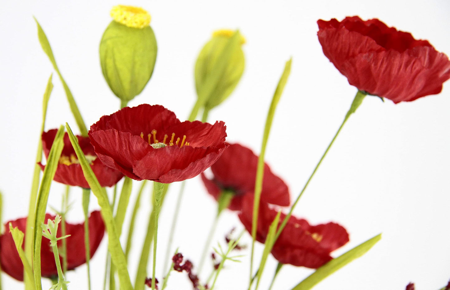 Flair Flower Poppy Bush in Vase artificial flowers Poppy Poppy Bush Bouquet Artificial Flowers Bouquet Flower Bouquet Floral Decoration Meadow Flowers Grave Wedding Decoration, Red