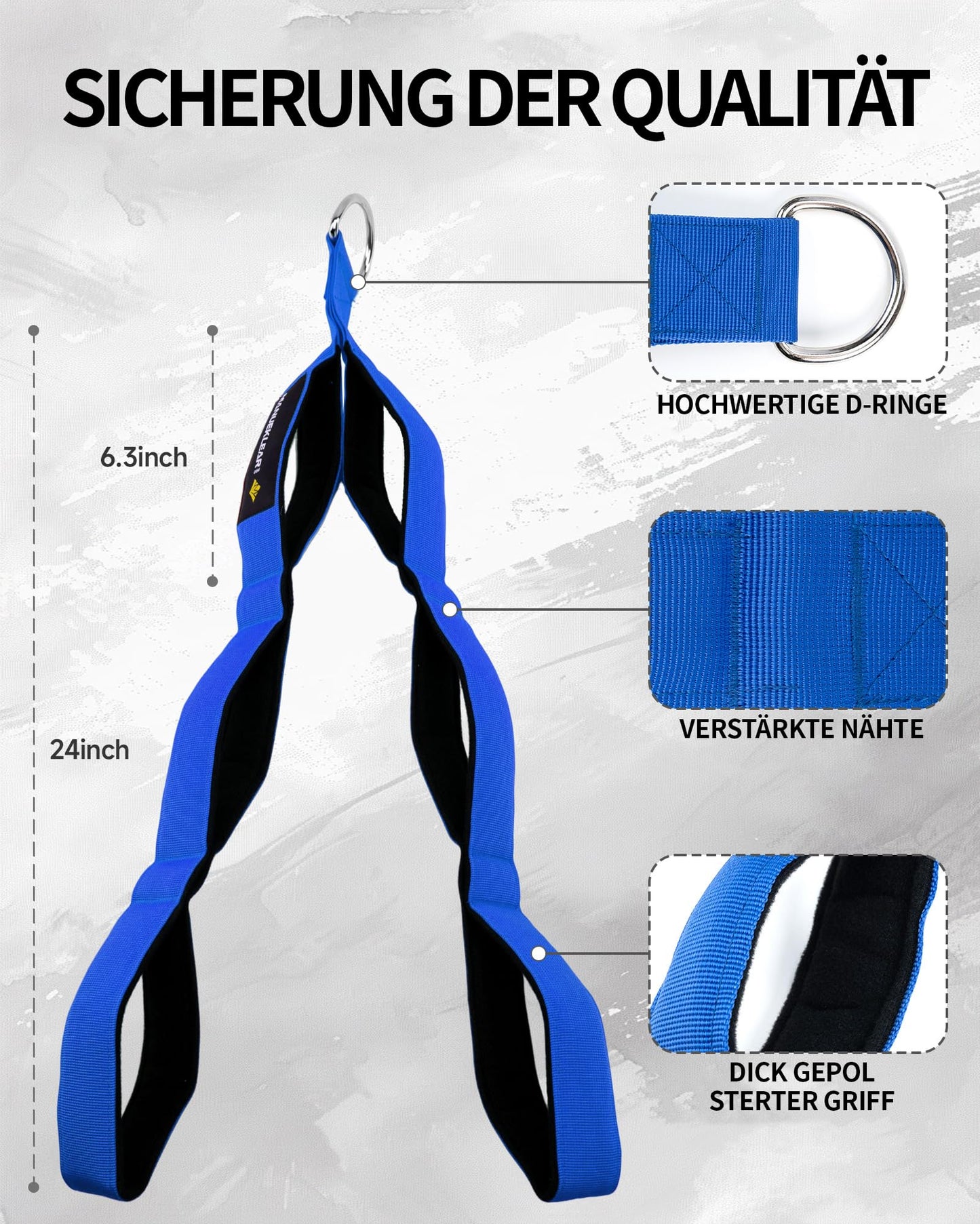 MANUEKLEAR Tricep Rope Cable Attachment with extended range of motion, Tricep Pull-Down Rope for push-downs, crunches, face pulls for professional gym (Blue)