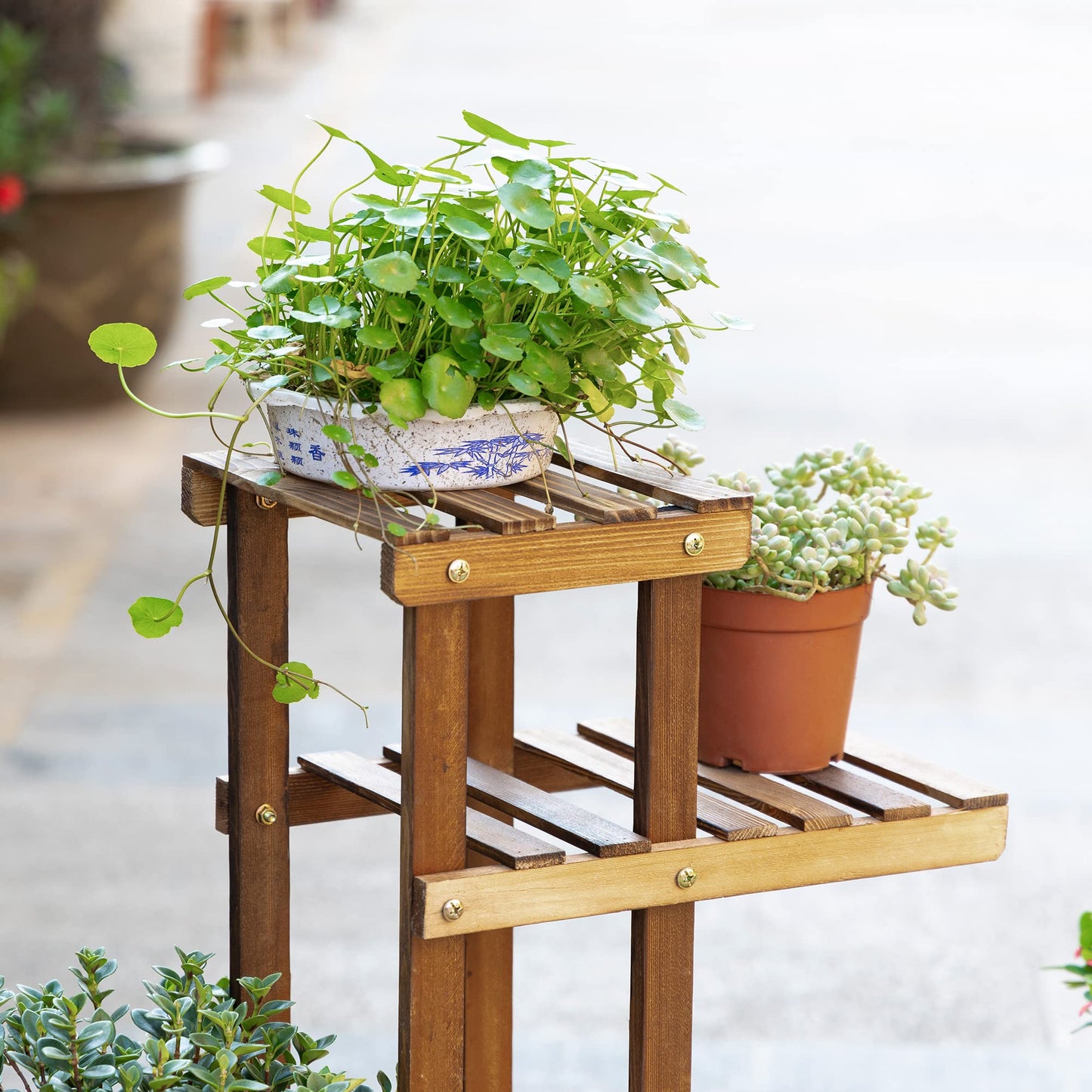 Outsunny Flower Stand Plant Shelf 6 Levels Four-tier Flower Rack Flower Stairs Flower Ladder Solid Wood Charred 98 x 28 x 96.5 cm