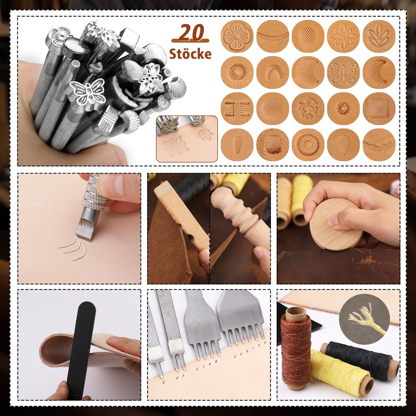 50 pieces Leather Tools and Accessories Set, Leather Tool Set with Storage Box, Leather Groover Stamp Perfect for Crafting Sewing Cutting