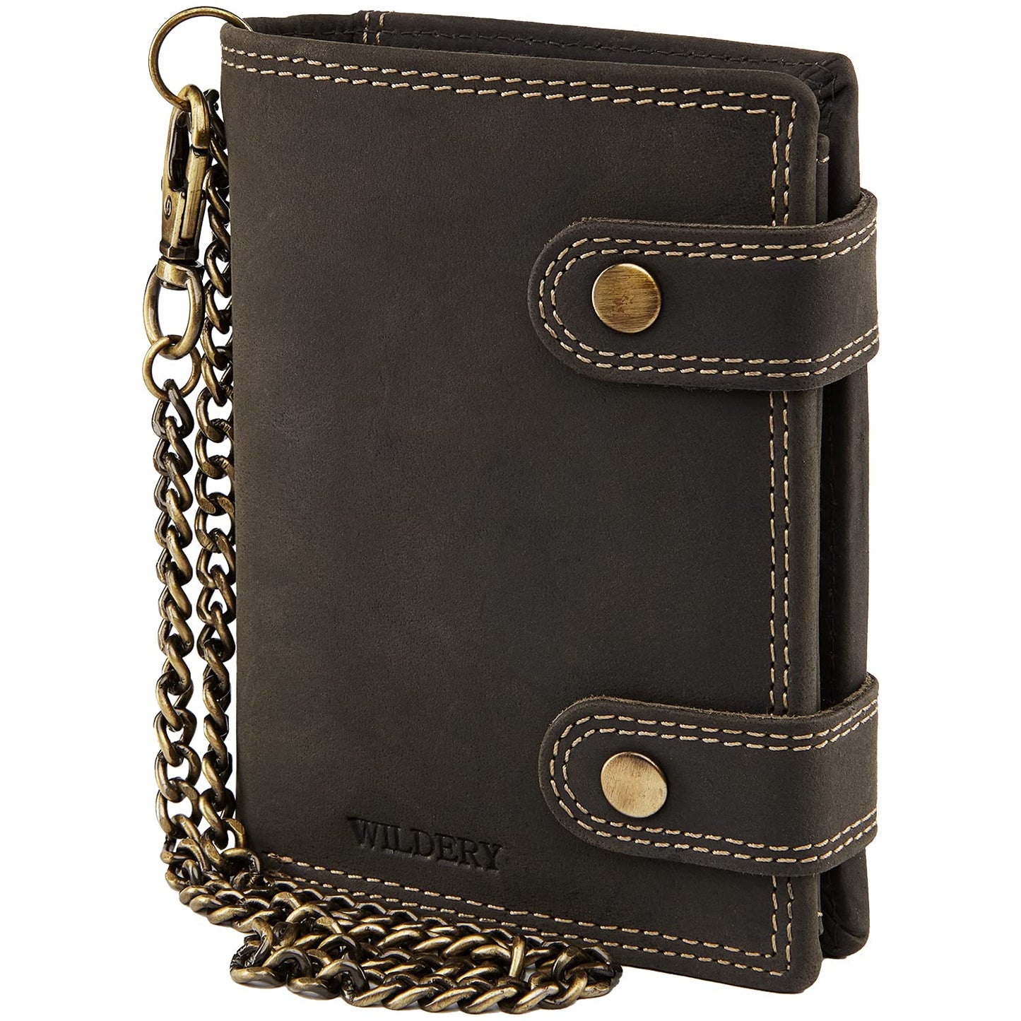 Wildery® RFID biker wallet with chain I wallet with chain men I wallet with security chain I biker combo wallet vertical format I men's gifts / #Vintage Chain WI110 (Black)