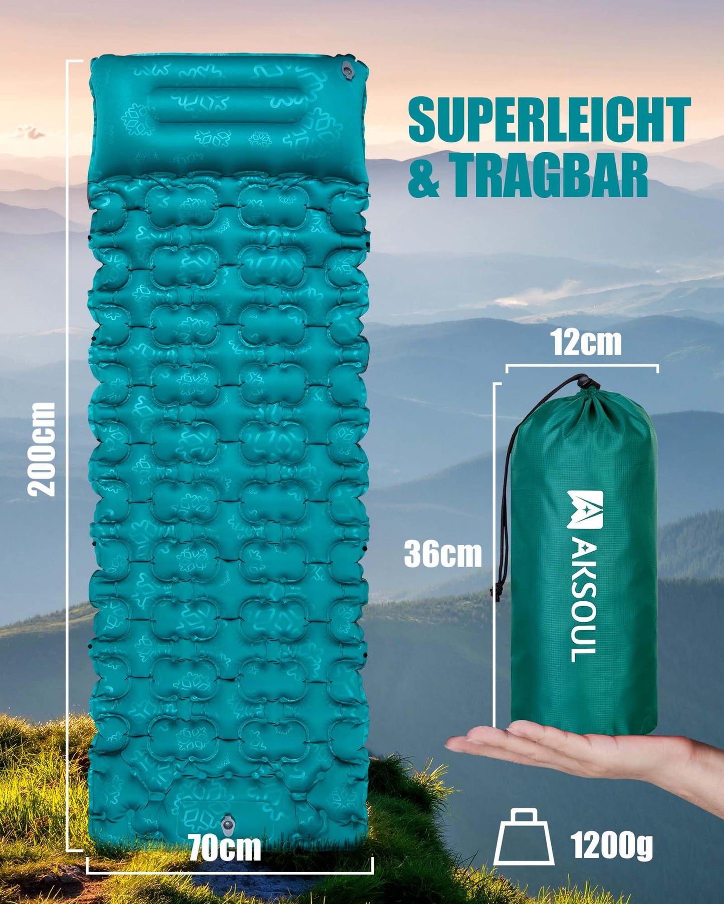 Ultralight Camping Inflatable Outdoor Sleeping Pad: 10CM High Lightweight Self Inflating Air Mattress - Compact & Portable - Anti-Ripstop & Waterproof Camping Mat for Hiking Travel Backpacking (Blue)