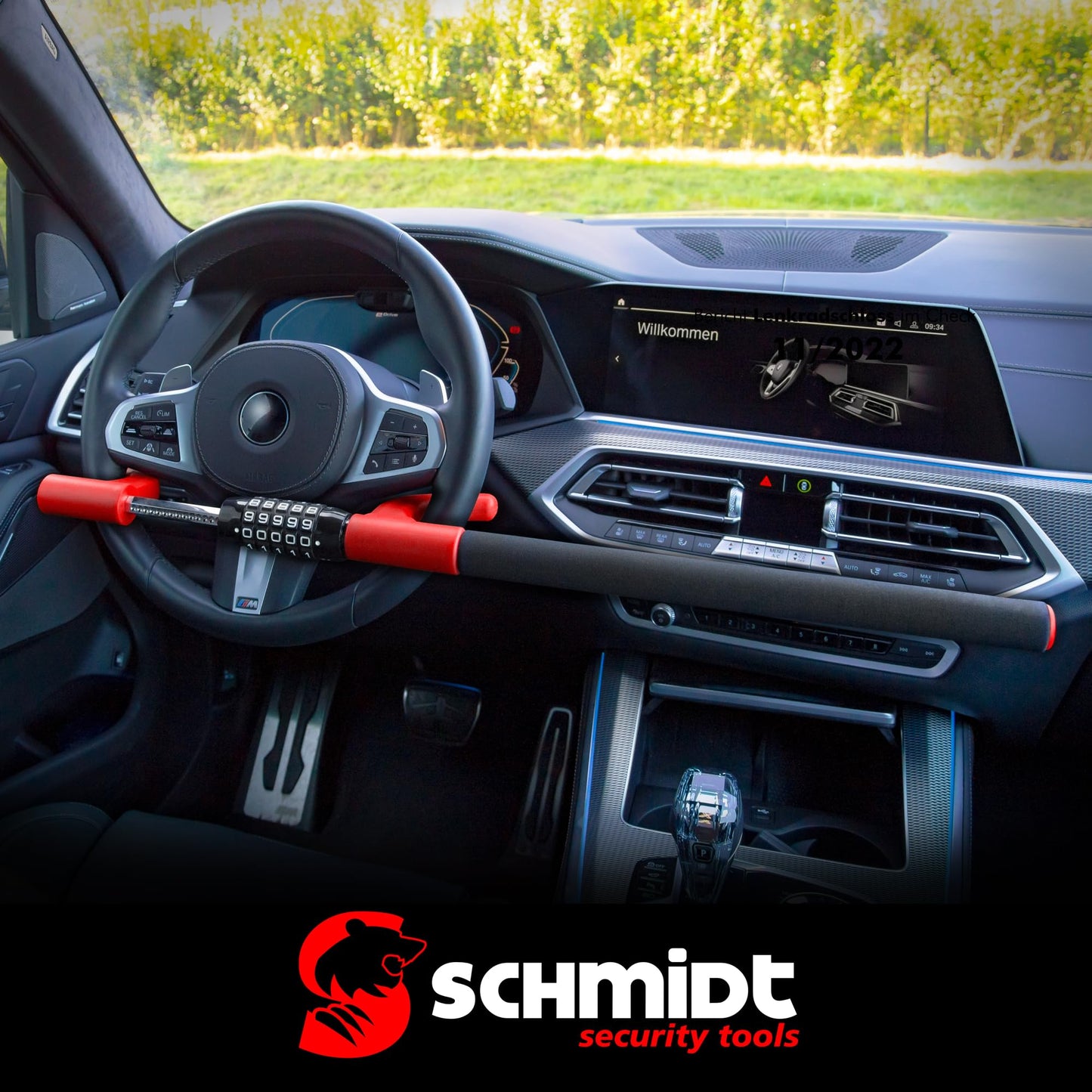 SCHMIDT security tools Steering Wheel Lock, Extra Long Steering Wheel Lock, Immobilizer, Car Theft Protection, Steering Wheel Lock with Keyless Combination Lock for Cars, RVs & Trucks