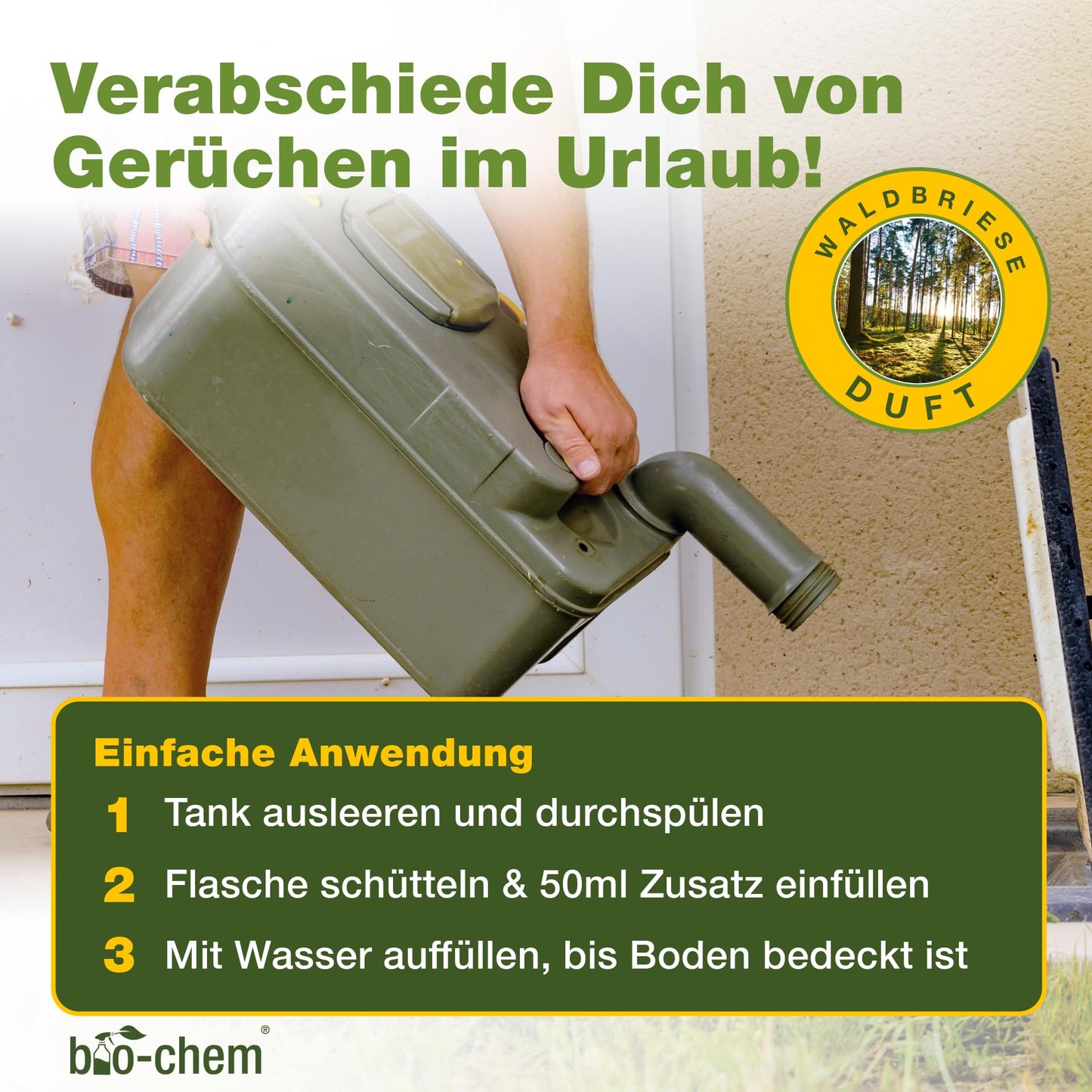 Bio-chem sanitary fluid for camping toilet - 5 L incl. dosing beaker - Highly concentrated microbiological toilet additive - Acts against faeces, paper & odours in the waste tank - Made in DE