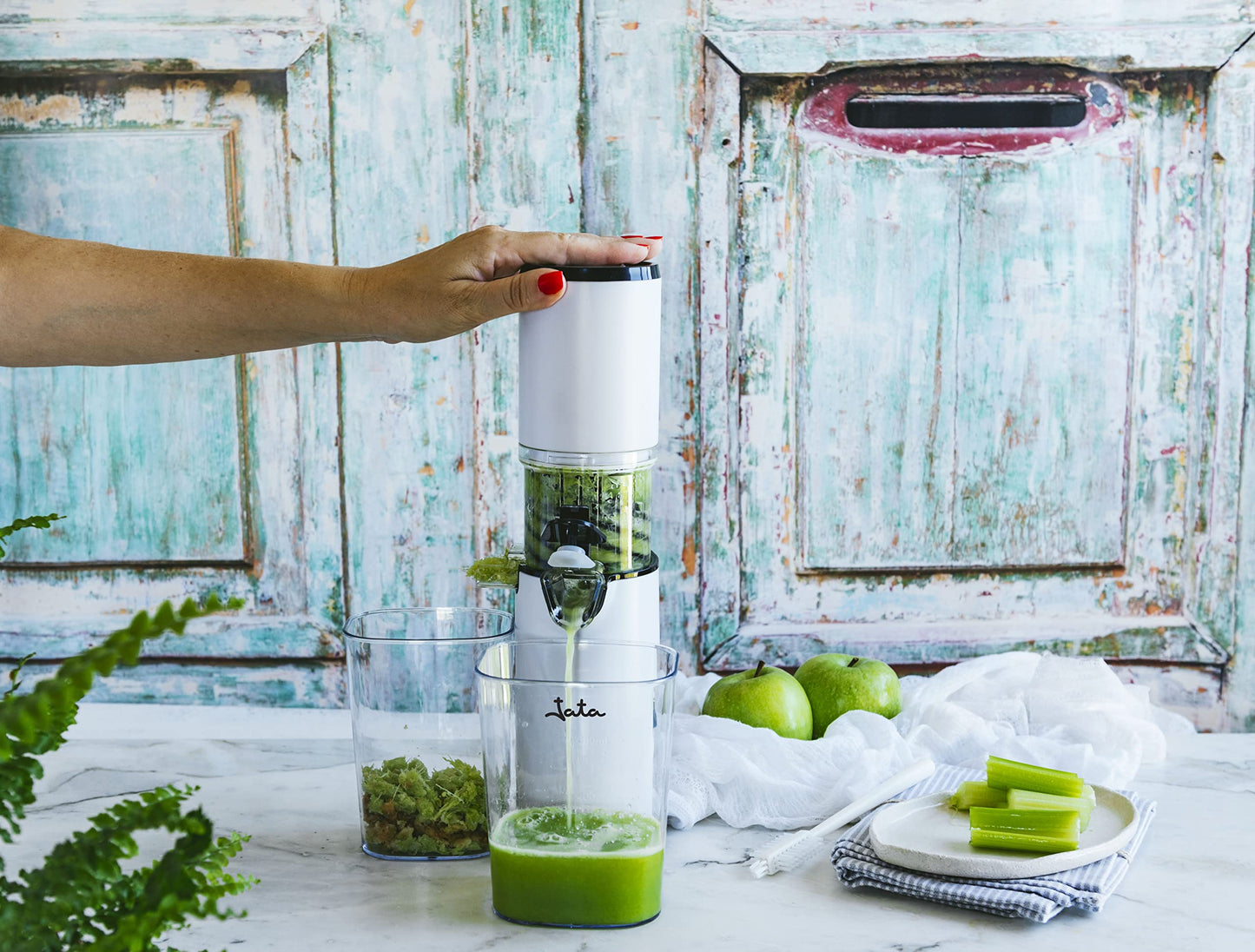 Jata JELI1201 vegetable and fruit juicer, slow extraction, 60 rpm, 130 W, leak-proof, quiet, 600 ml capacity, non-slip, digital panel
