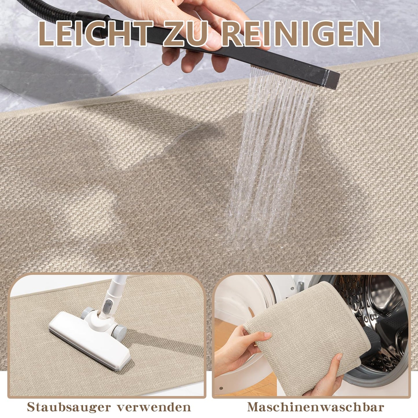 Chakme bathroom mat 43 x 81 cm non-slip bath rug with rubber backing, washable slip-resistant bath mat beige shower mat.