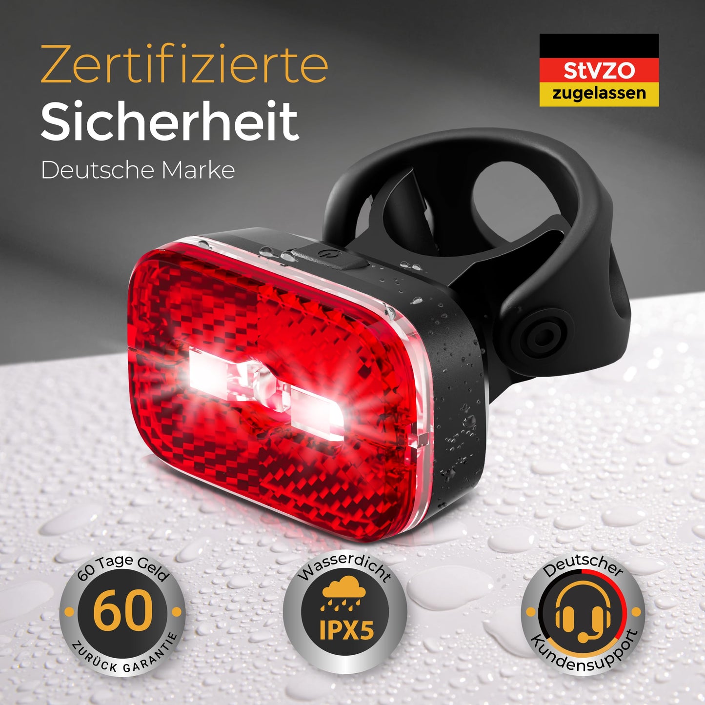 LIGHT MASTER® bike tail light with reflector and brake light function - bike tail light with StVZO approval - rear bike light - bike tail light LED - bike tail light.