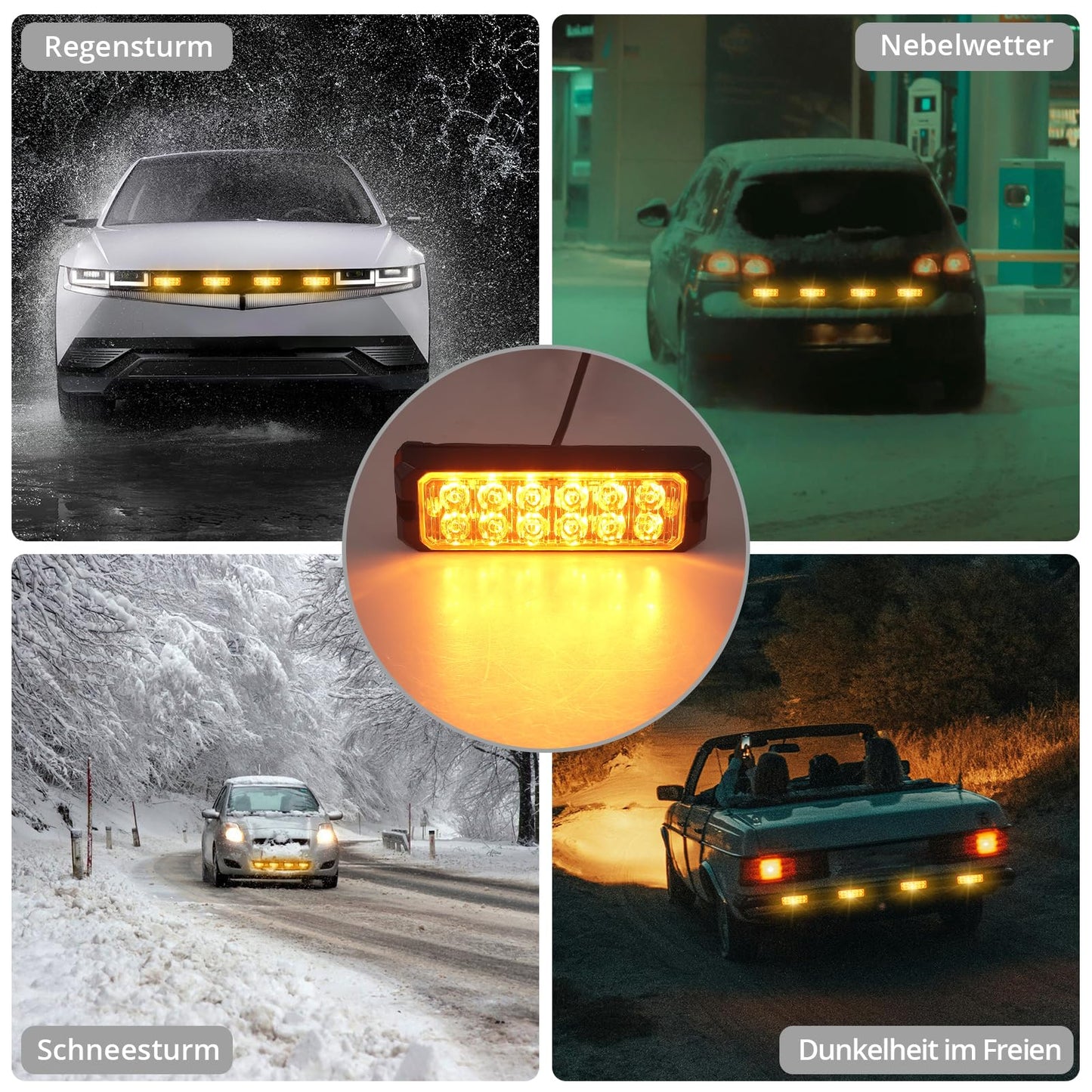 Justech 12LED Warning Light Front Flasher Strobe Light Warning Beacon 12V 24V Waterproof IP68 Emergency Warning Beacon Flashers Flash Module Emergency Light Attention for Emergency, Vehicle, Truck
