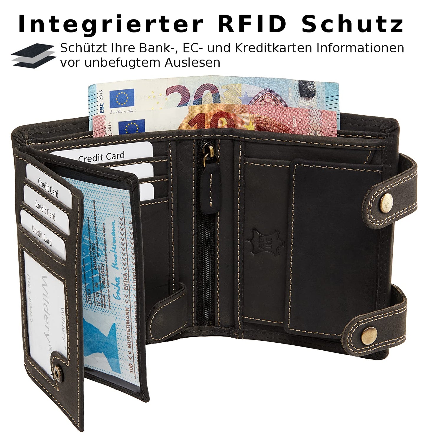 Wildery® RFID biker wallet with chain I wallet with chain men I wallet with security chain I biker combo wallet vertical format I men's gifts / #Vintage Chain WI110 (Black)