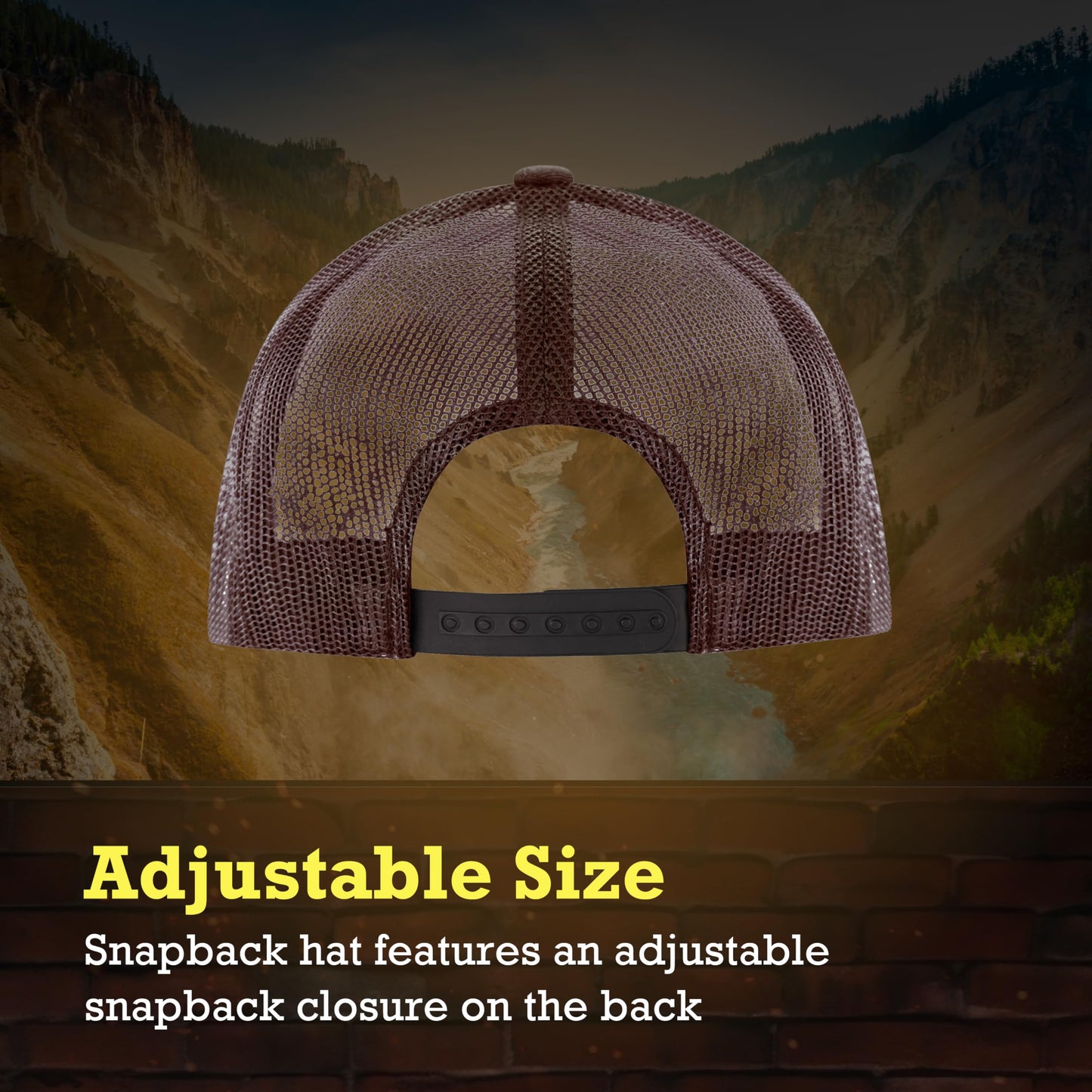 Concept One Adult Unisex Yellowstone Adjustable Mesh Snapback Trucker Hat with Curved Brim Baseball Cap, Brown, One Size.
