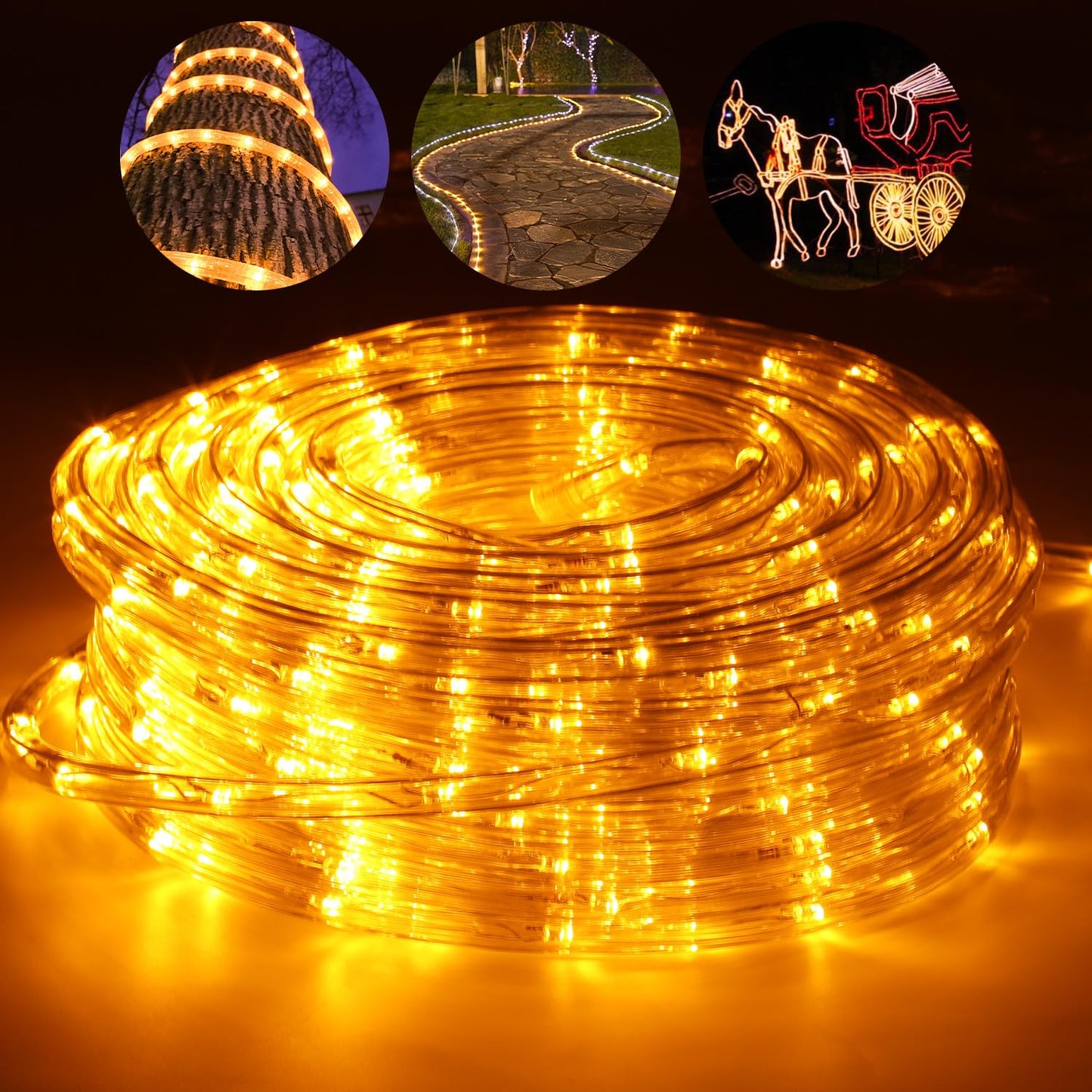 Lospitch 20m LED light tube outdoor IP20 light tube yellow 480 LED tube, black controller with memory function for decoration, party, celebration, wedding, garden