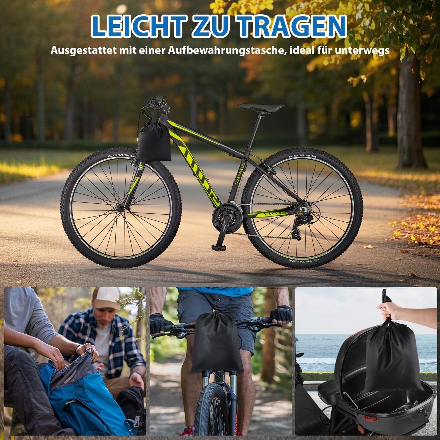 Bike cover for transporting 2 bikes - Wemjaly 900D Heavy Duty bike covers rear carrier outdoor waterproof PU coating bicycle tarp, with 6M elastic cord/storage bag.