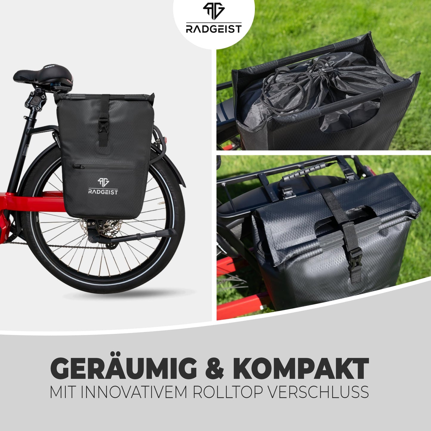 RADGEIST bicycle bag for luggage rack I cargo rack bag shopper with removable cooler bag I bicycle shopping bag & tote bag 22-28 liters.