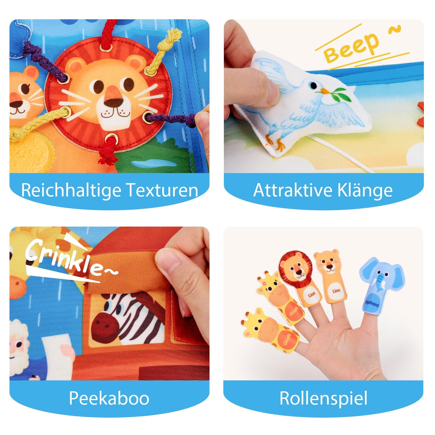 hahaland Quiet Book for 1 year + - Noah's Ark Bible story, 18 classic activities busy board promotes fine motor skills, busy book baptism gift for Montessori toys for 1 2 3 years.