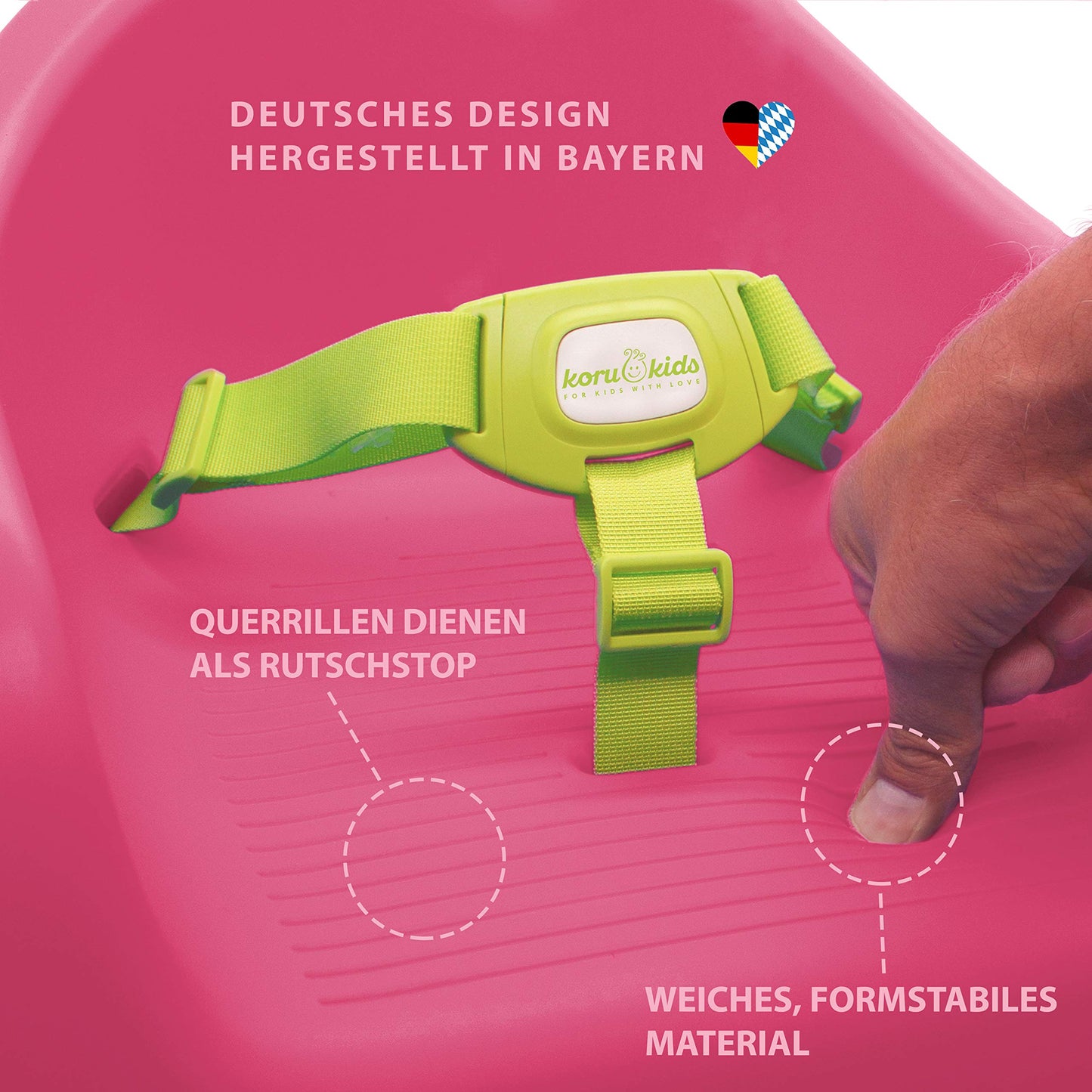 Koru Kids® Toddler Booster - Seat booster for children - Made in Germany - for children from 12 months to 7 years + (Fuchsia)