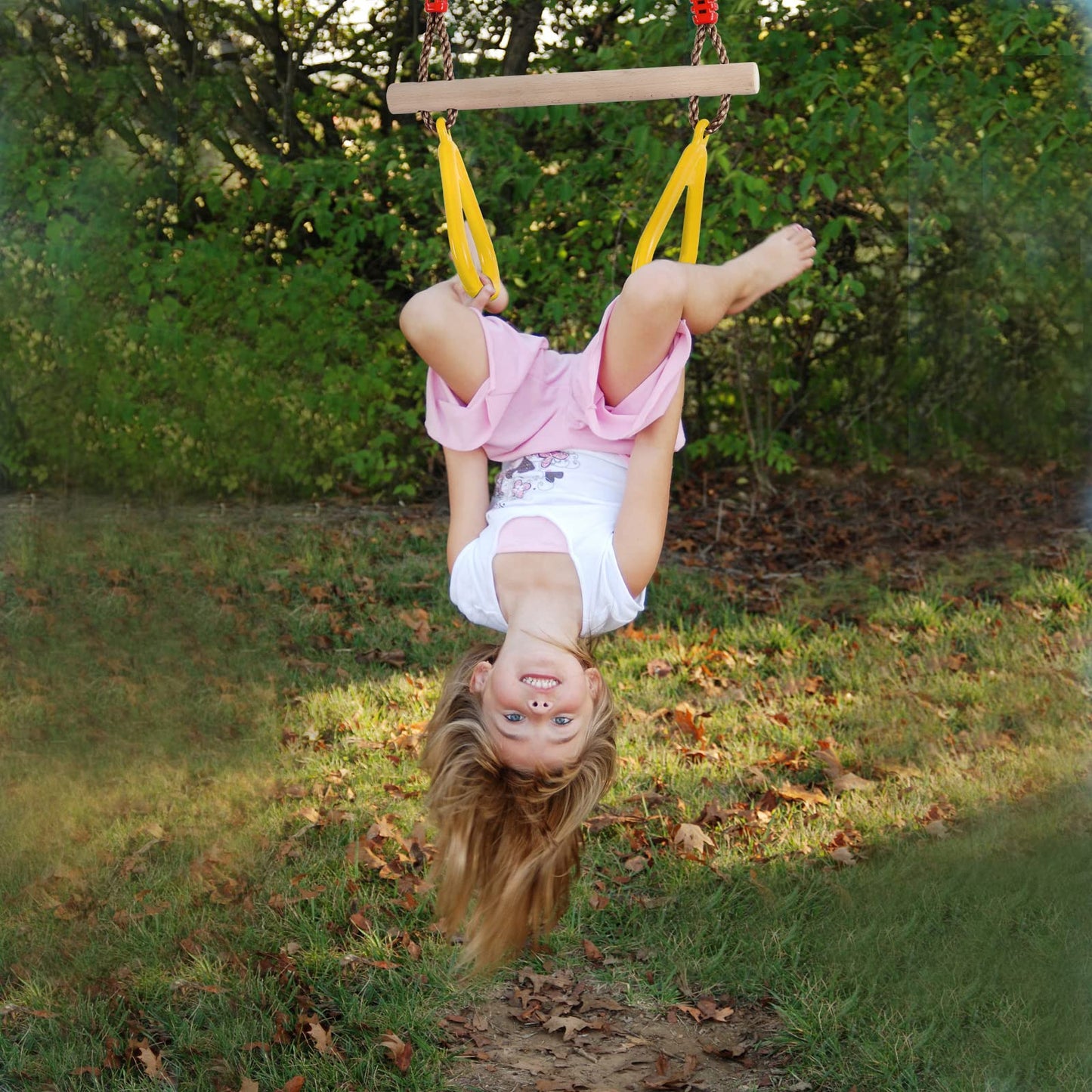 PELLOR Multifunctional Kids Wooden Trapeze Swing with Plastic Rings (Yellow)