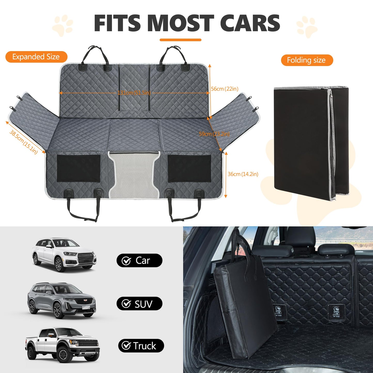 ANOSOSPECIAL Dog Car Seat Cover with Hard Bottom, Dog Car Seat Cover Backseat Waterproof Scratch-resistant Non-slip, Dog Car Seat Cover Widened Gray
