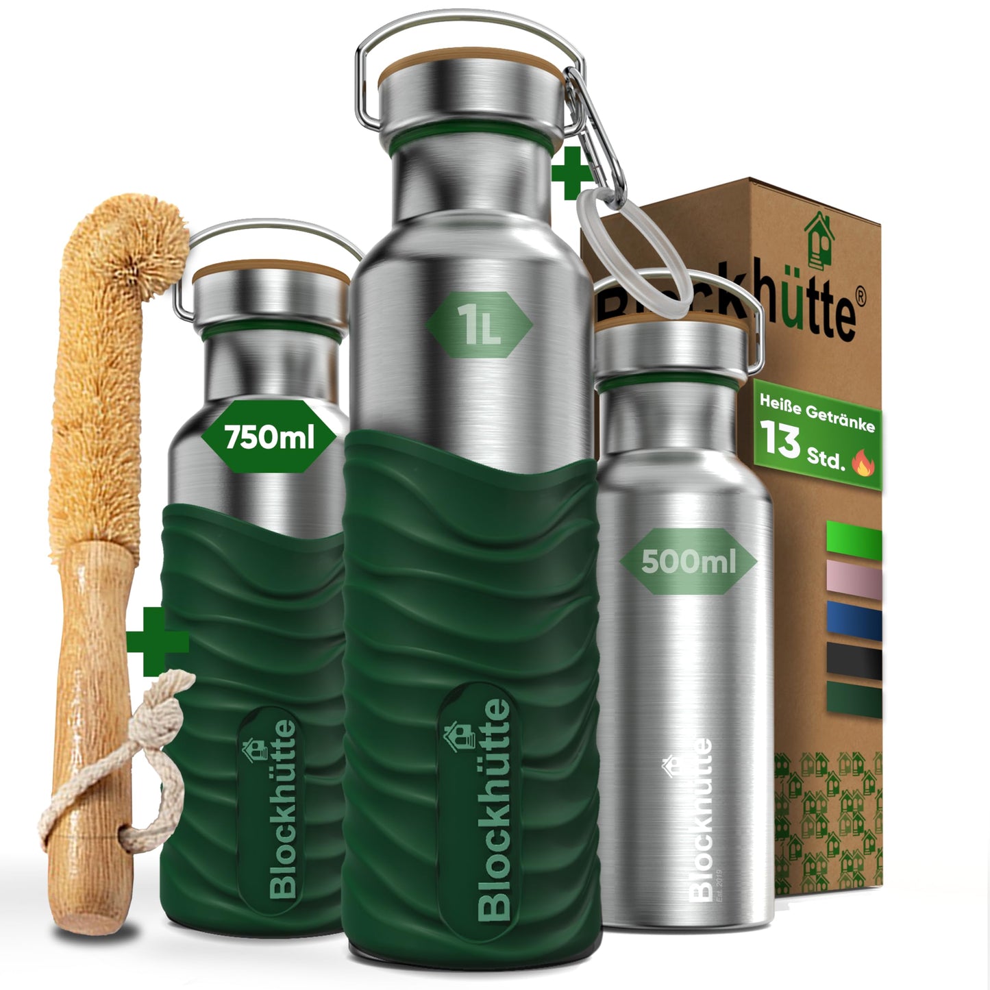 Log Cabin Stainless Steel Water Bottle 750ml I Carbonation Safe I Leakproof, BPA-Free Metal Thermos with Silicone Sleeve I Insulated Bottle for Kids, Adults, Sports
