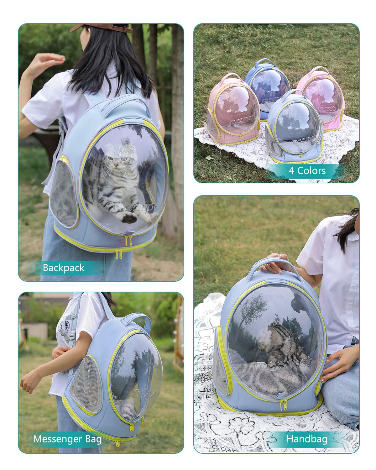 PETCUTE Cat Carrier Backpack, Pet Backpack Space Capsule with Removable Mat, Foldable Backpack for Pets Cats Dogs, Dog Carrier Backpack with Safety Leash for Travel Hiking Camping