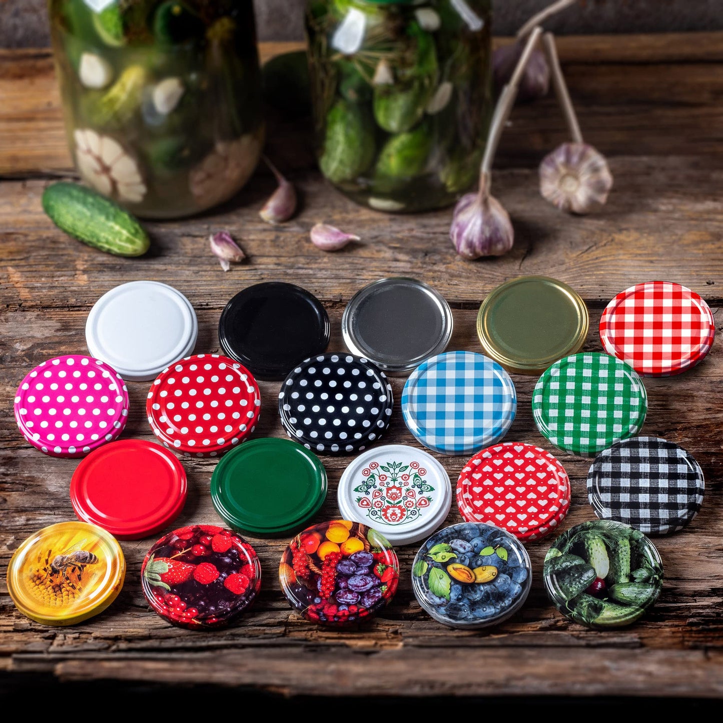 KADAX screw cap fi82 mm, Twist-Off lid set made of metal, replacement lids for preserving jars, lids with 6 snap teeth for jars and preserving jars (red dotted, 50 pieces)
