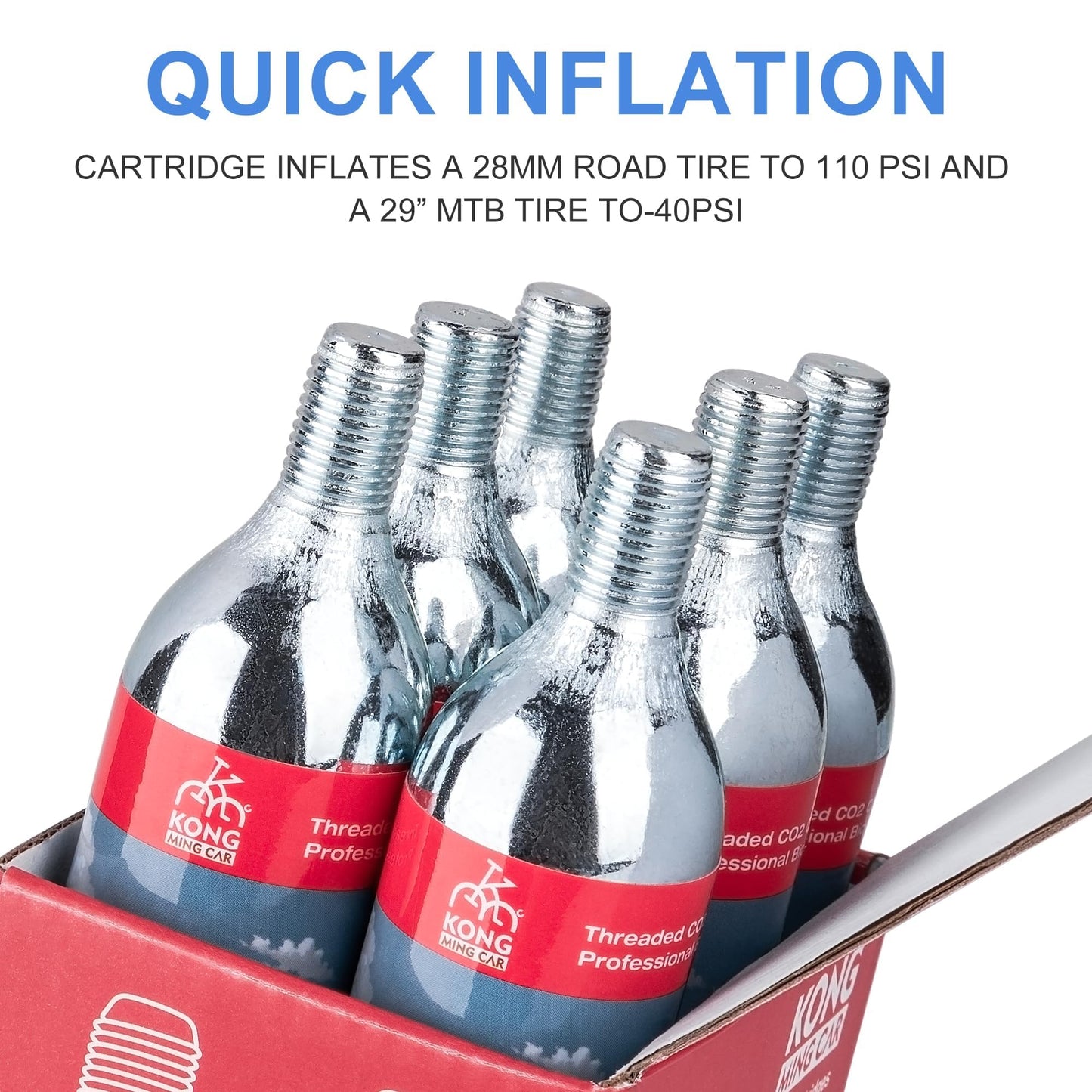 KONG MING CAR 16g/25g threaded CO2 cartridges for all CO2 bike tire inflators, CO2 pump for road bikes and mountain bikes (25g x 6 pack)