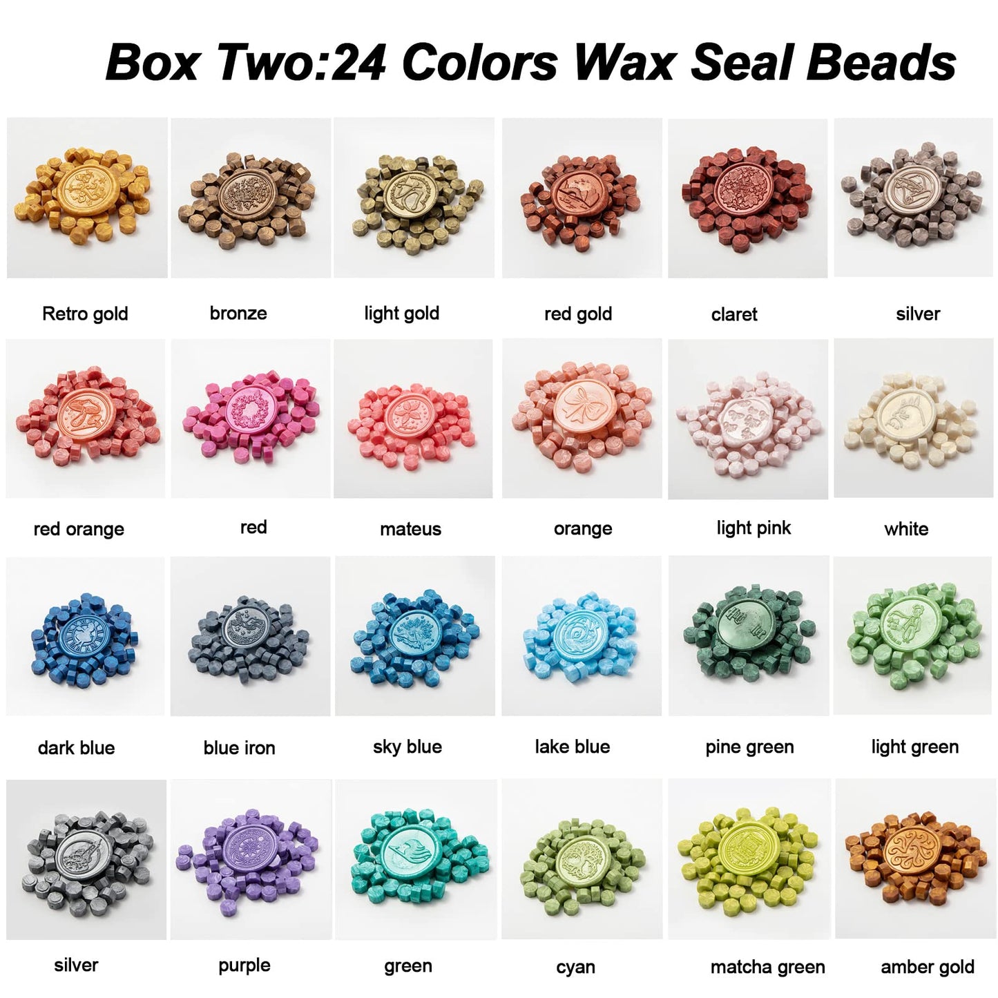 Improved wax seal set, wax seal stamp set with gift box, 48 colors 1200 pieces seal wax beads, 4 pieces wax seal stamps, seal wax warmer, envelopes, candles, metal pen.