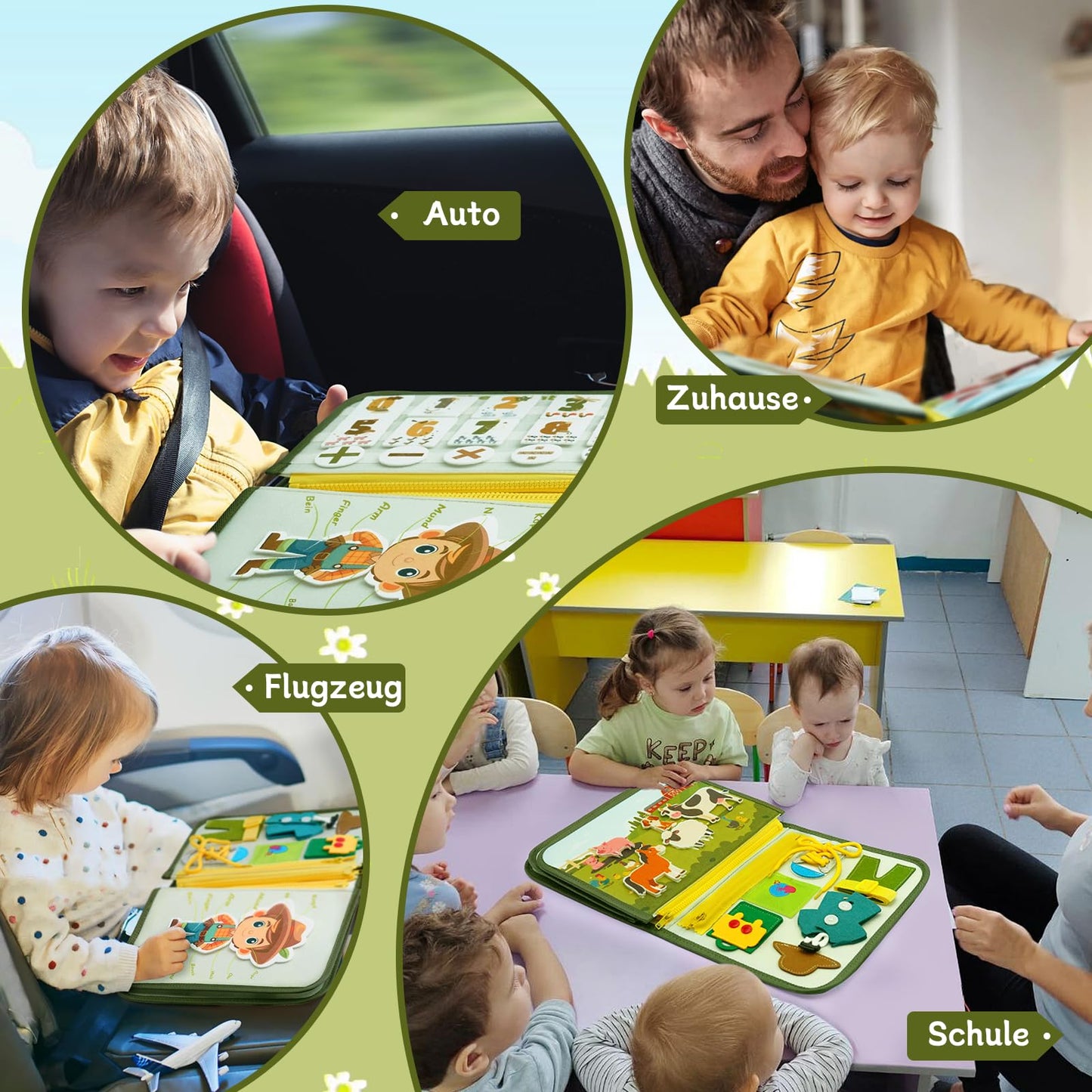 Busy Board German Montessori for 2 3 years, 10 in 1 Montessori toy Activity Board motor skills toy & educational toy for 2 3 4 5 years, Farm Busy Book toddler toy for long trips.