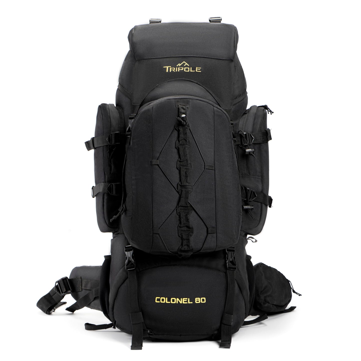 Tripole backpack Colonel 95 liters with detachable daypack - hiking, trekking, traveling, camping, waterproof, with breathable back panel, black.