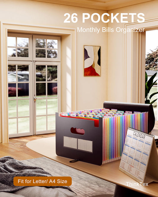 ThinkTex document folder A4, 26 compartments, large capacity sorting file organizer folder, desk organization/briefcase folder, document holder file folder sorting folder