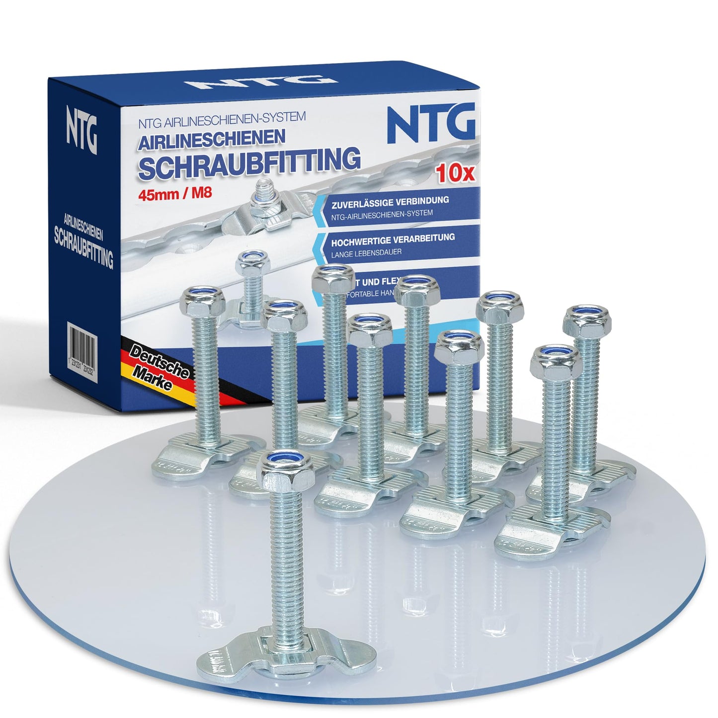 10 pieces screw fittings for airline rails | M8x45 | 500 daN | end fitting | end fitting | rail | single