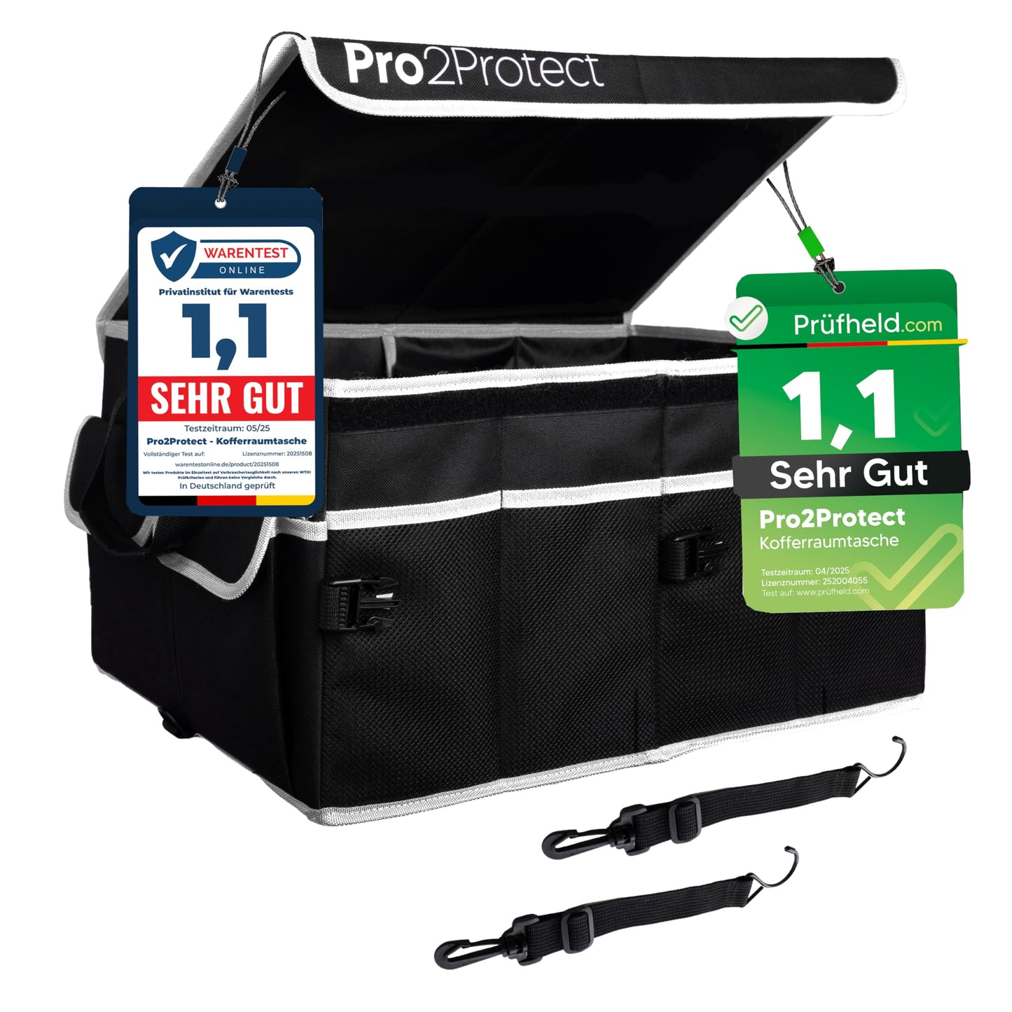 Pro2Protect PREMIUM [2x VERY GOOD test trunk organizer car accessories interior | 51x36x27cm | Large trunk bag | Foldable WATERPROOF | Car bag box | Gifts for women and men