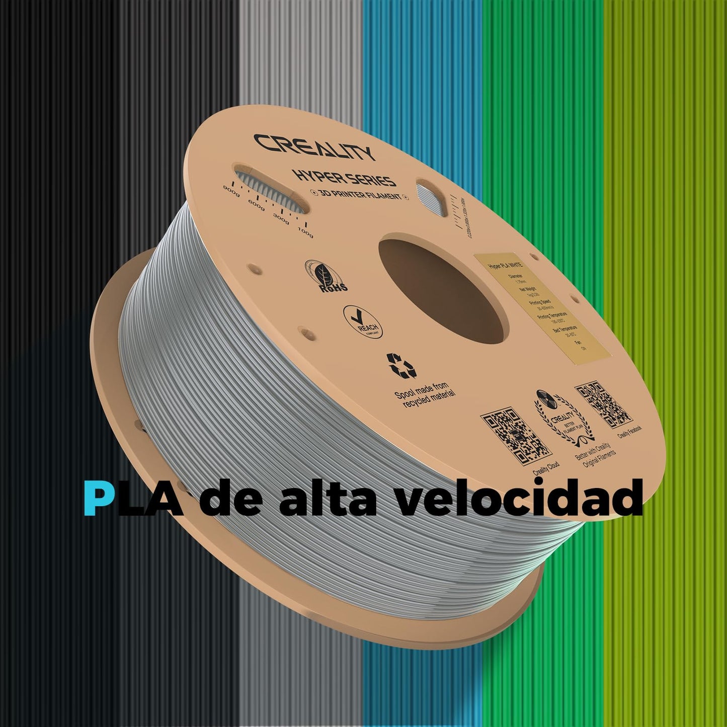 Creality PLA Filament Hyper PLA 1.75mm filament for 3D printers. High speed 30-600 mm/s. Precision +/- 0.02mm. Compatible with most 3D printers. 1kg Grey.