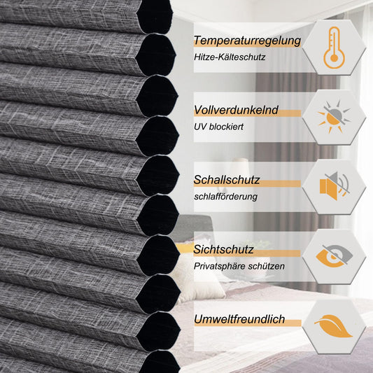 WOLTU Honeycomb Pleated Shade without Drilling Darkening Thermal Double Pleated Shade Clamp Fix Two-Tone 75x200 cm Dark Grey-White, Pleated Folding Blind Sun, Sight & Sound Protection, Venetian Blind Pleated Blind for Window & Door