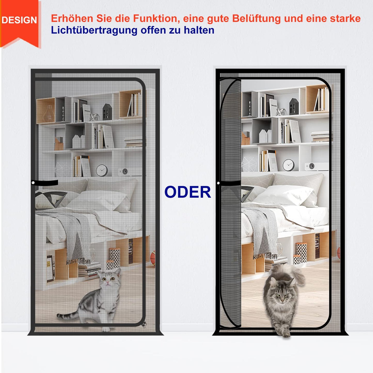 SHRRL cat fence for balcony door, suitable for door size 120 cm x 240 cm, thickened, cat-proof mesh door for living room, bedroom, kitchen, patio.