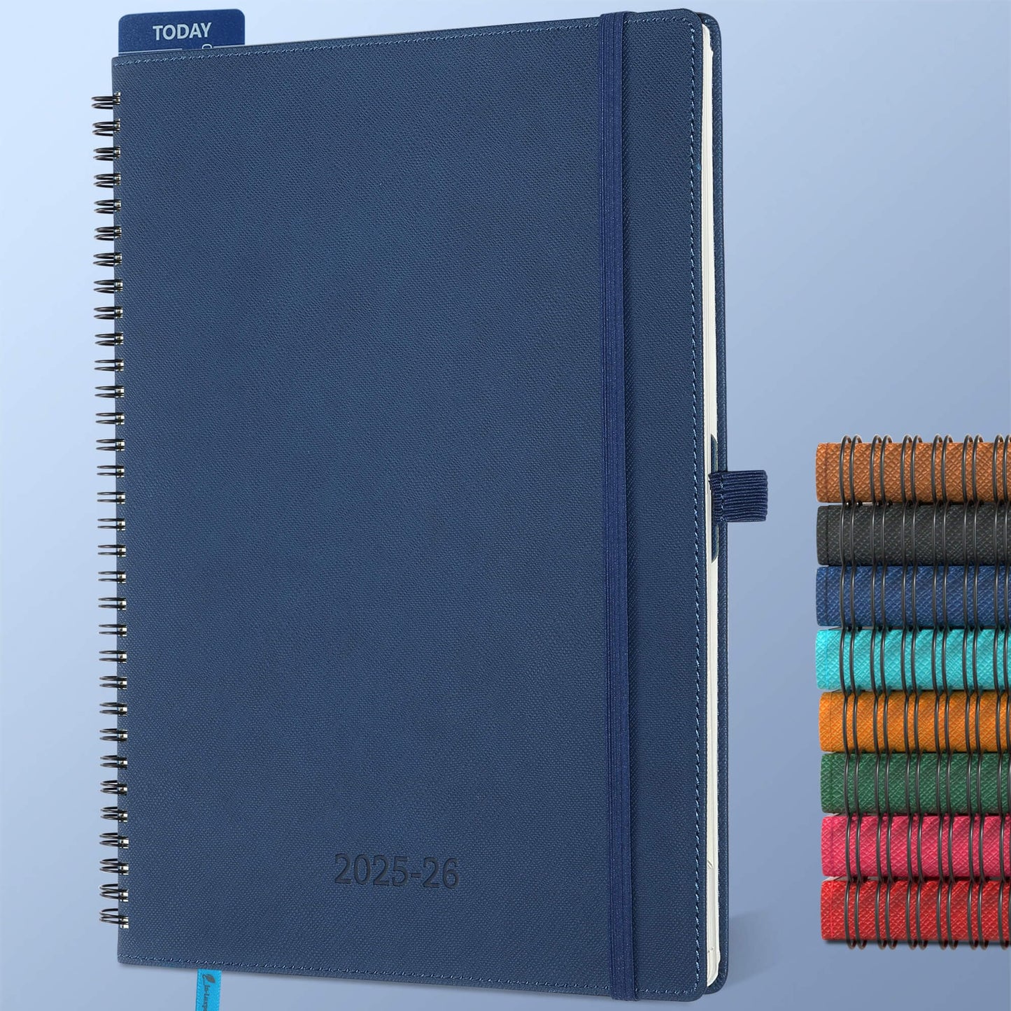 IN-LUXPRO Calendar 2025 2026 Weekly Planner, A4 (29 x 21.7cm), 18-Month Book Calendar (Jul.2025-Dec.2026) Ring binder with softcover, weekly calendar with self-adhesive pen holder, Navy Blue.